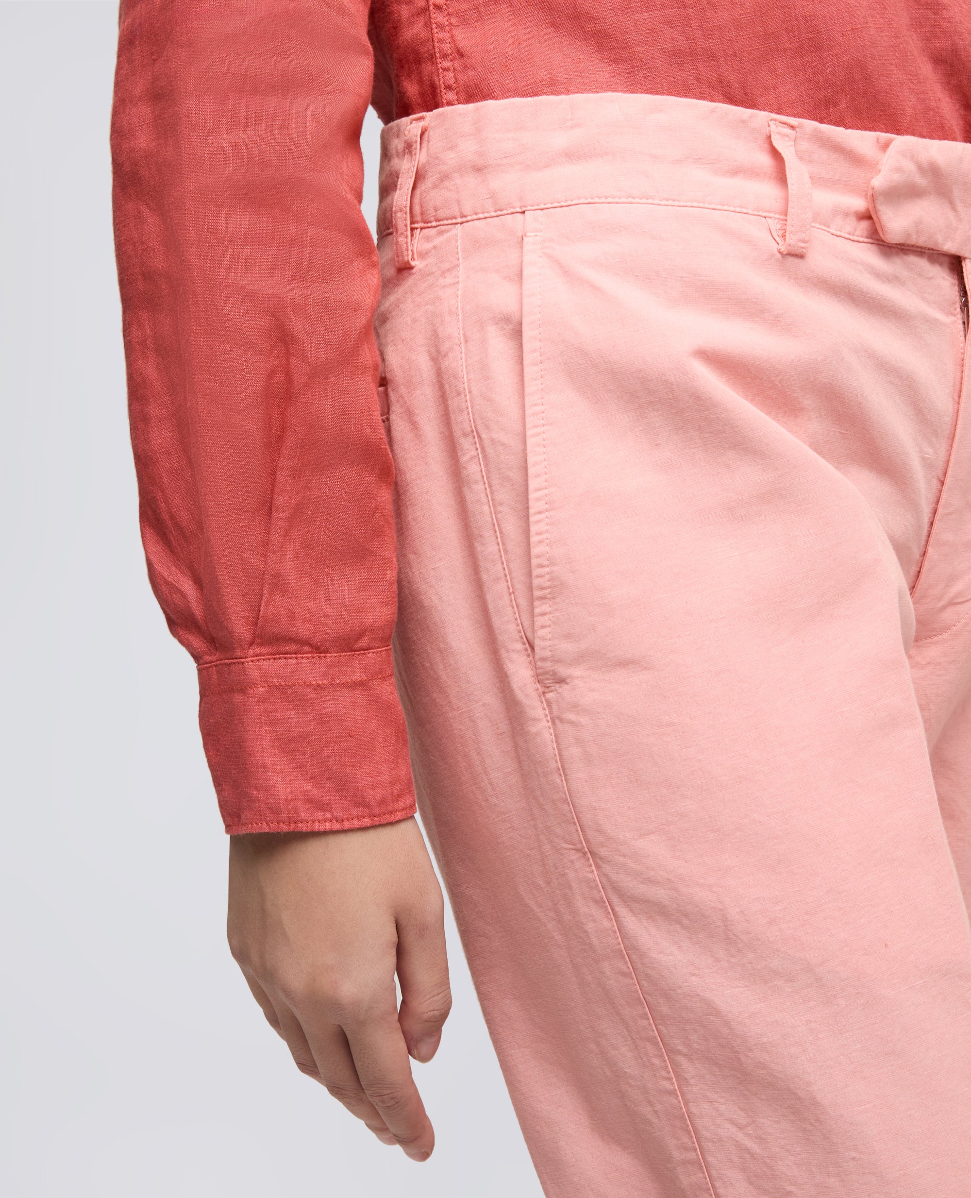 PANTALONE IN TELA FIAMMATA COTONE E LINO TINTO CAPO-ROSA-PINK-ROSA-ROSA-ROSE