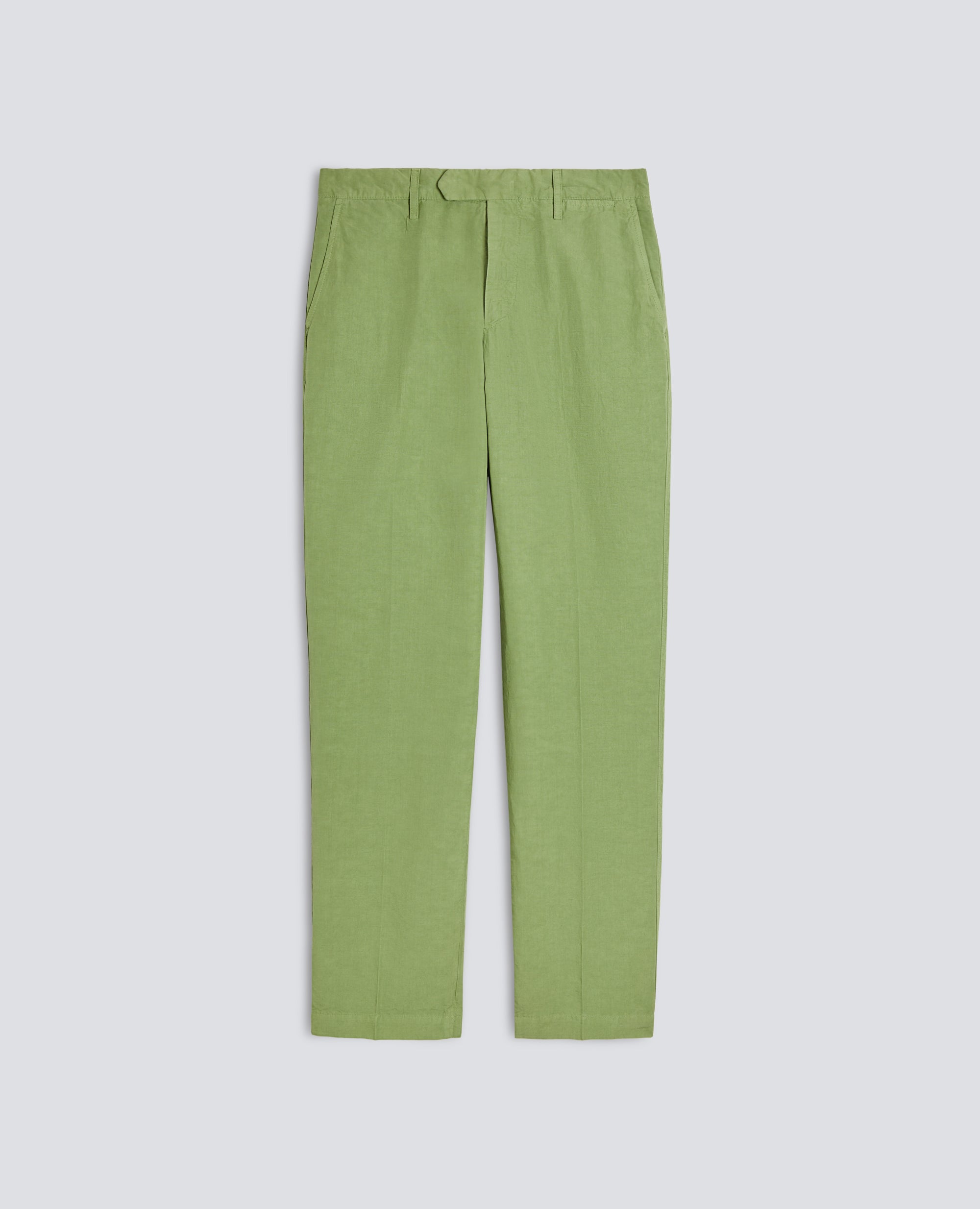 PANTALONE IN TELA FIAMMATA COTONE E LINO TINTO CAPO-SALVIA-SAGE GREEN-ARENA-SALBEIGRUN-SAUGE