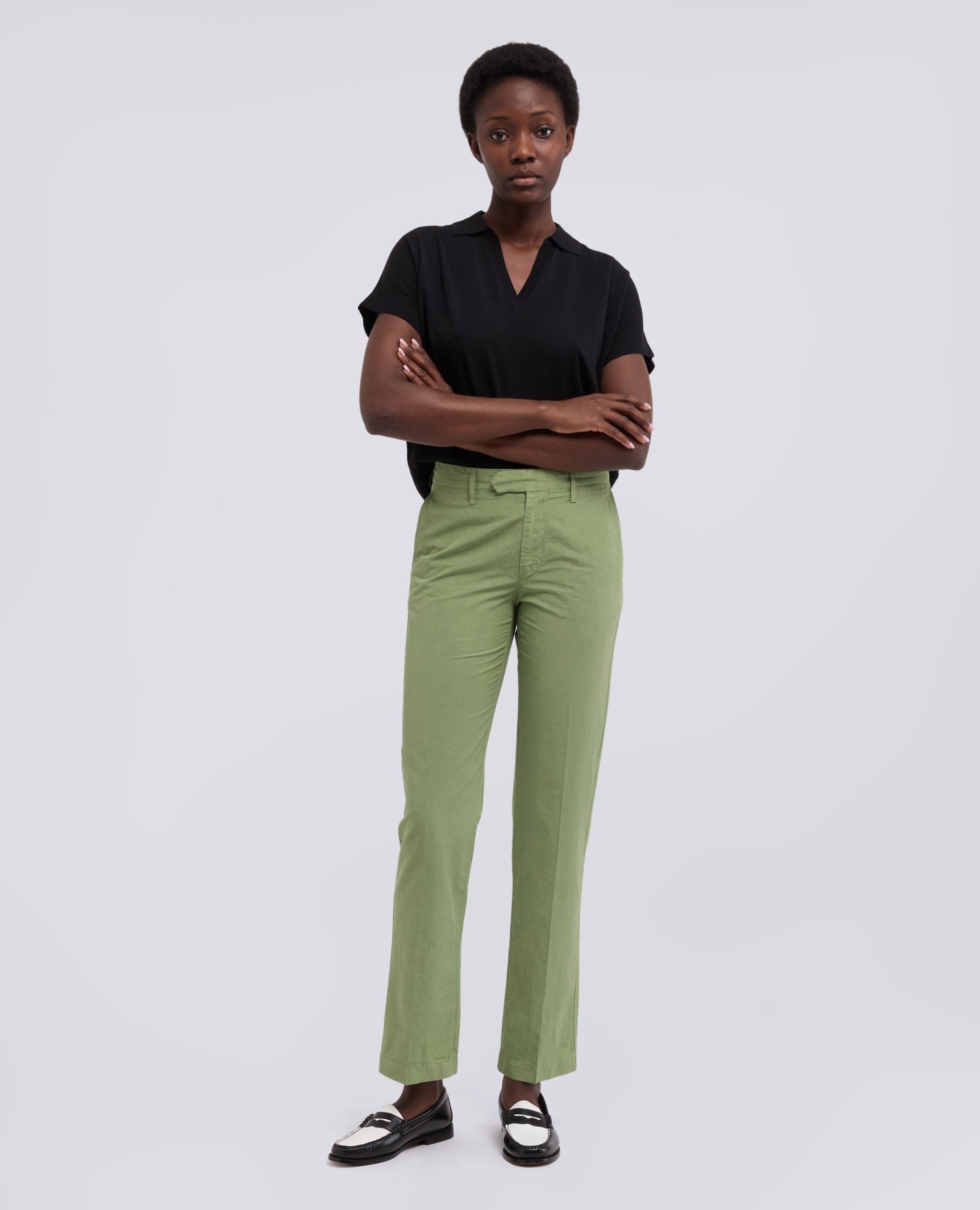 PANTALONE IN TELA FIAMMATA COTONE E LINO TINTO CAPO-SALVIA-SAGE GREEN-ARENA-SALBEIGRUN-SAUGE