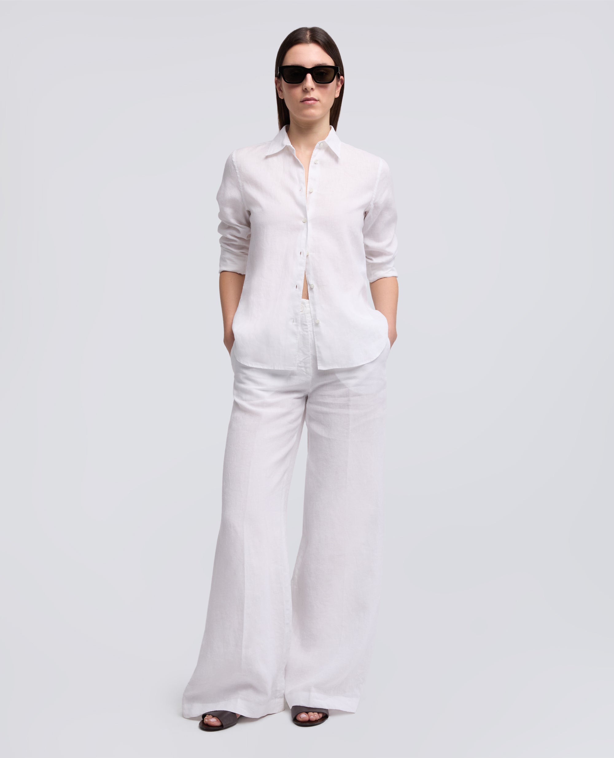 PANTALONE IN TELA DI LINO-BIANCO-WHITE-BLANCO-WEISS-BLANC