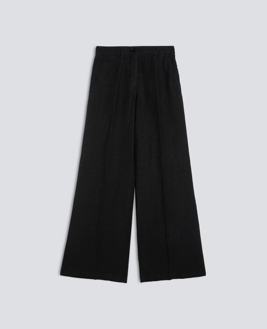 PANTALONE IN TELA DI LINO-NERO-BLACK-NEGRO-SCHWARZ-NOIR