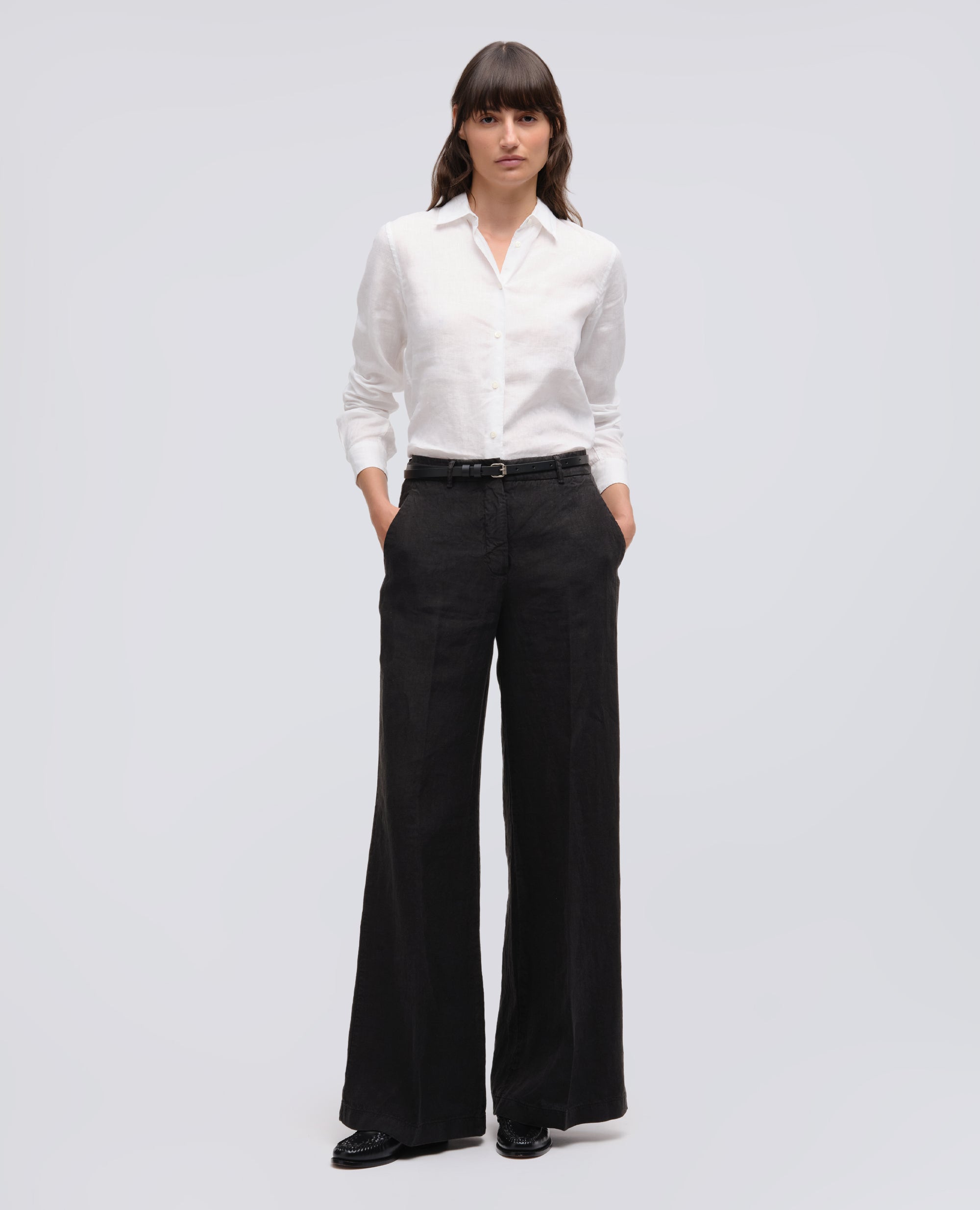 PANTALONE IN TELA DI LINO-NERO-BLACK-NEGRO-SCHWARZ-NOIR