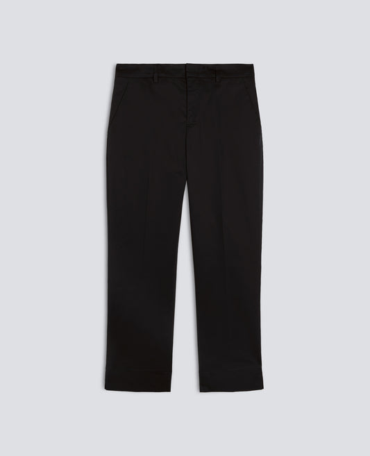 PANTALONE CAPRI IN TWILL DI COTONE STRETCH-NERO-BLACK-NEGRO-SCHWARZ-NOIR