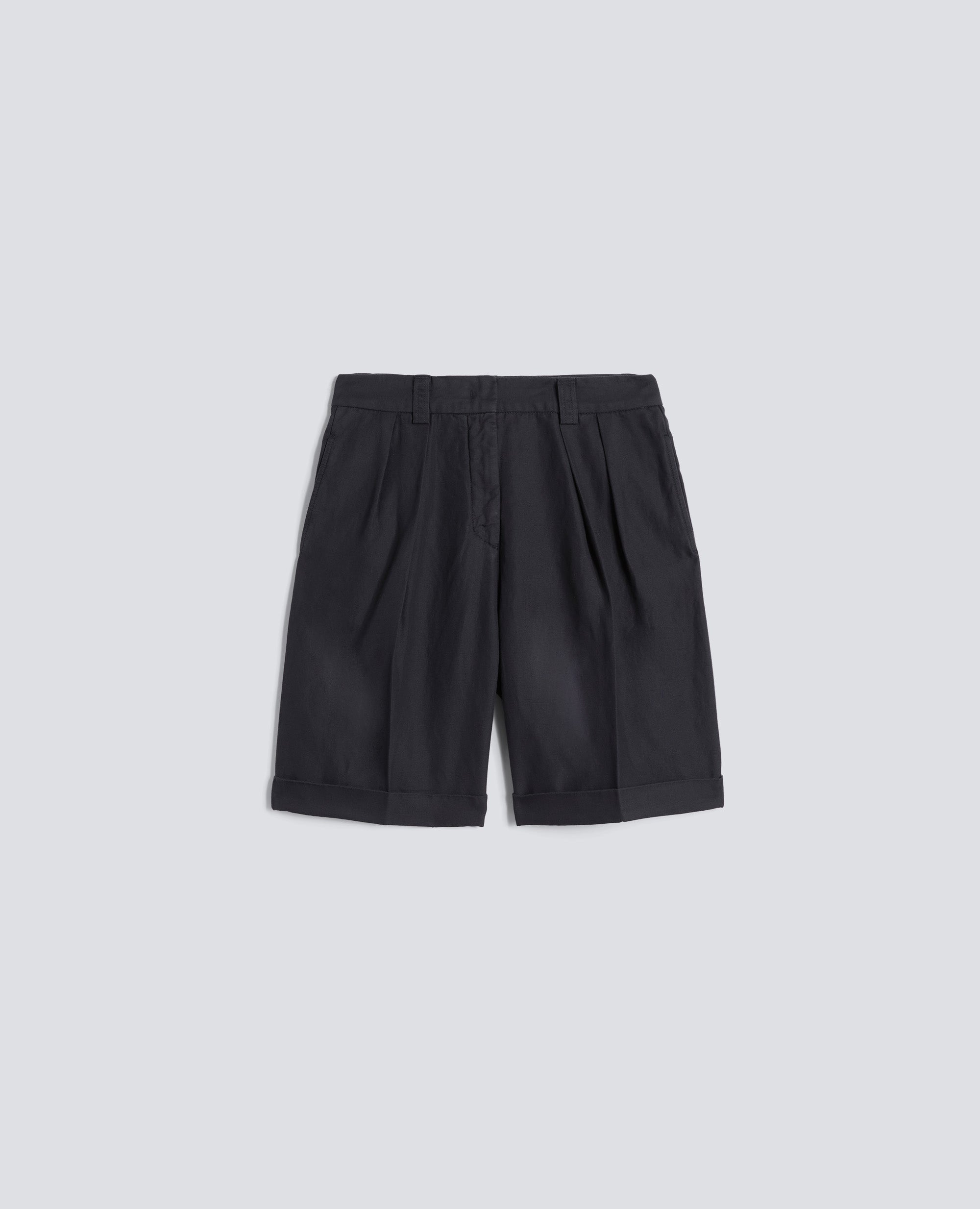 BERMUDA IN GABARDINE IN COTONE E LINO FIAMMATO TINTO CAPO-NAVY-NAVY-AZUL MARINO-NAVY-NAVY