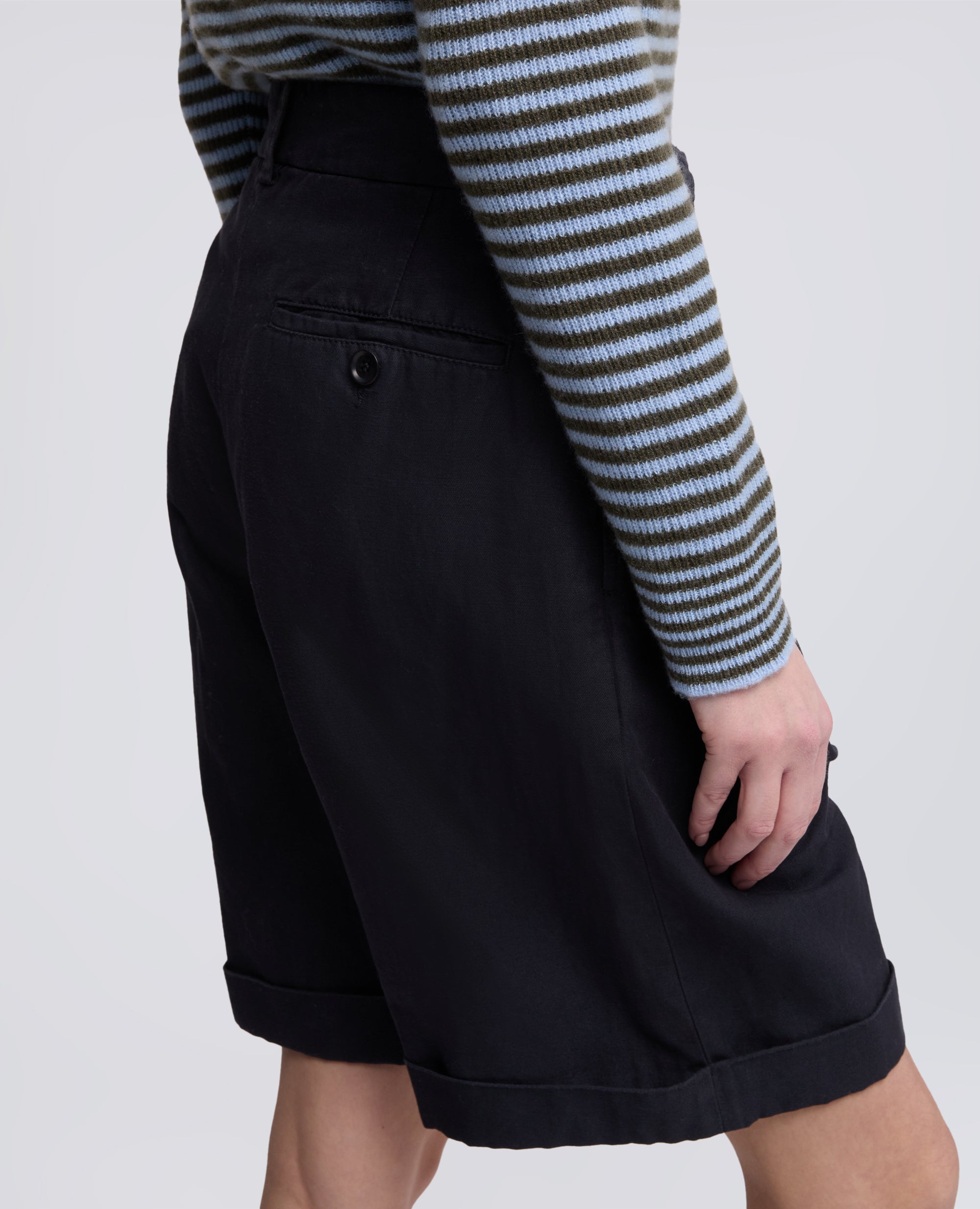 BERMUDA IN GABARDINE IN COTONE E LINO FIAMMATO TINTO CAPO-NAVY-NAVY-AZUL MARINO-NAVY-NAVY