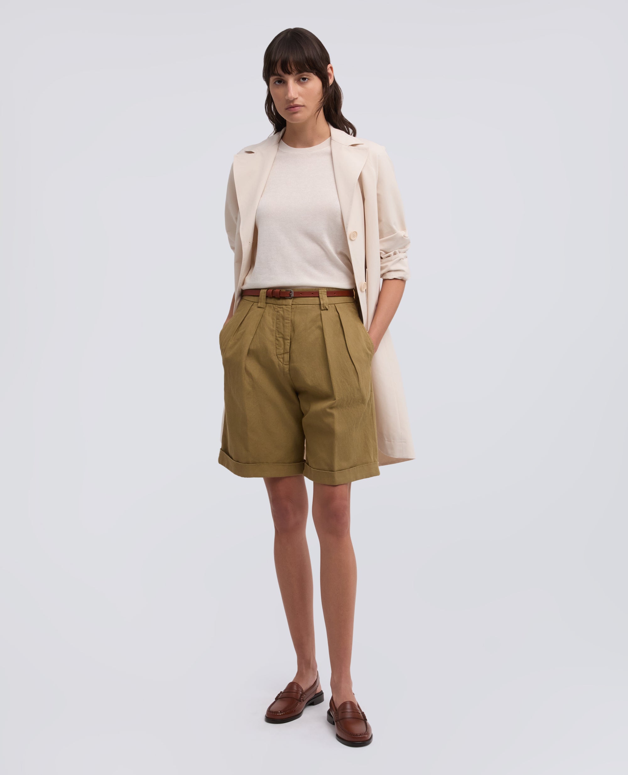 BERMUDA IN GABARDINE IN COTONE E LINO FIAMMATO TINTO CAPO-BEIGE-BEIGE-BEIS-BEIGE-BEIGE