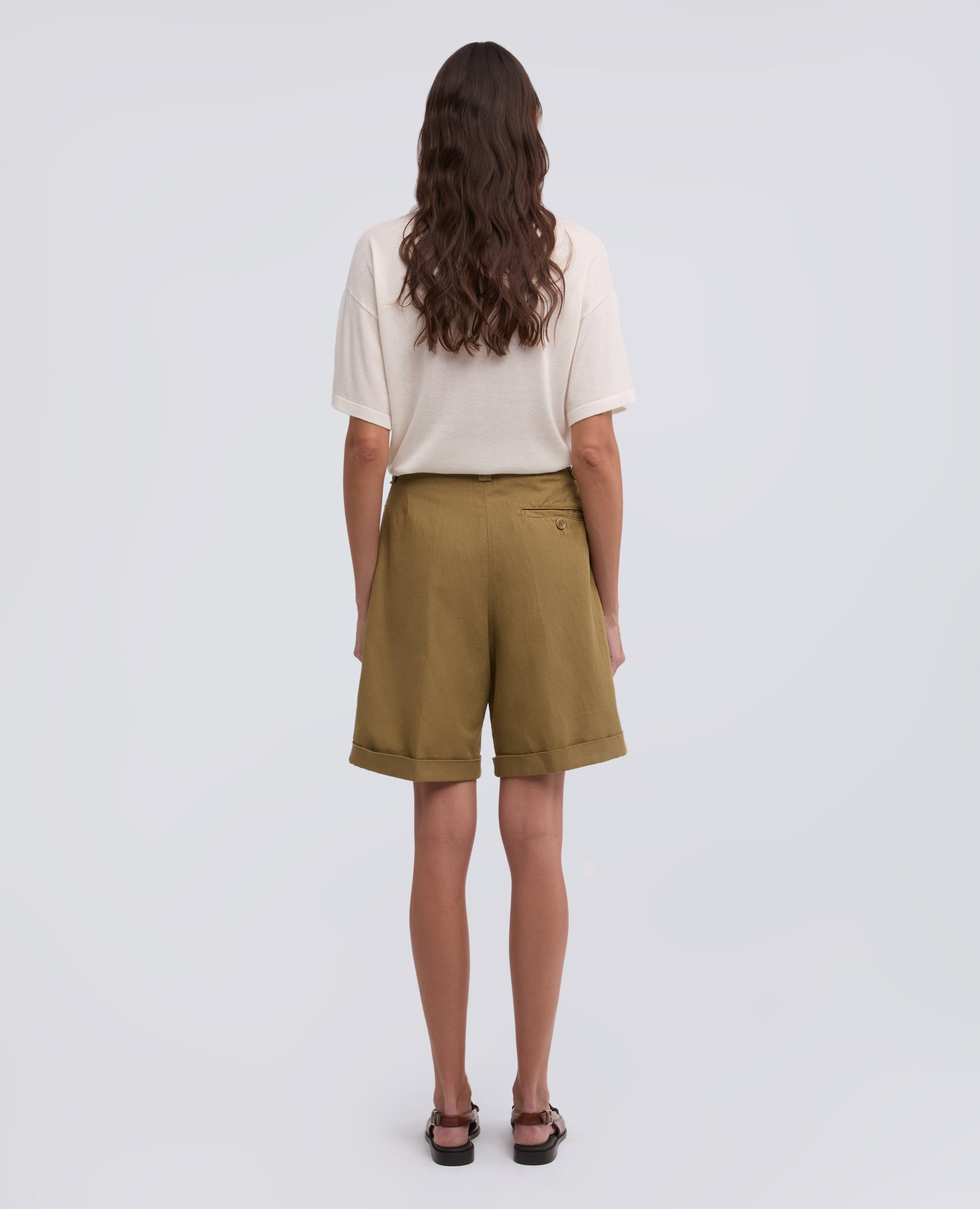 BERMUDA IN GABARDINE IN COTONE E LINO FIAMMATO TINTO CAPO-BEIGE-BEIGE-BEIS-BEIGE-BEIGE