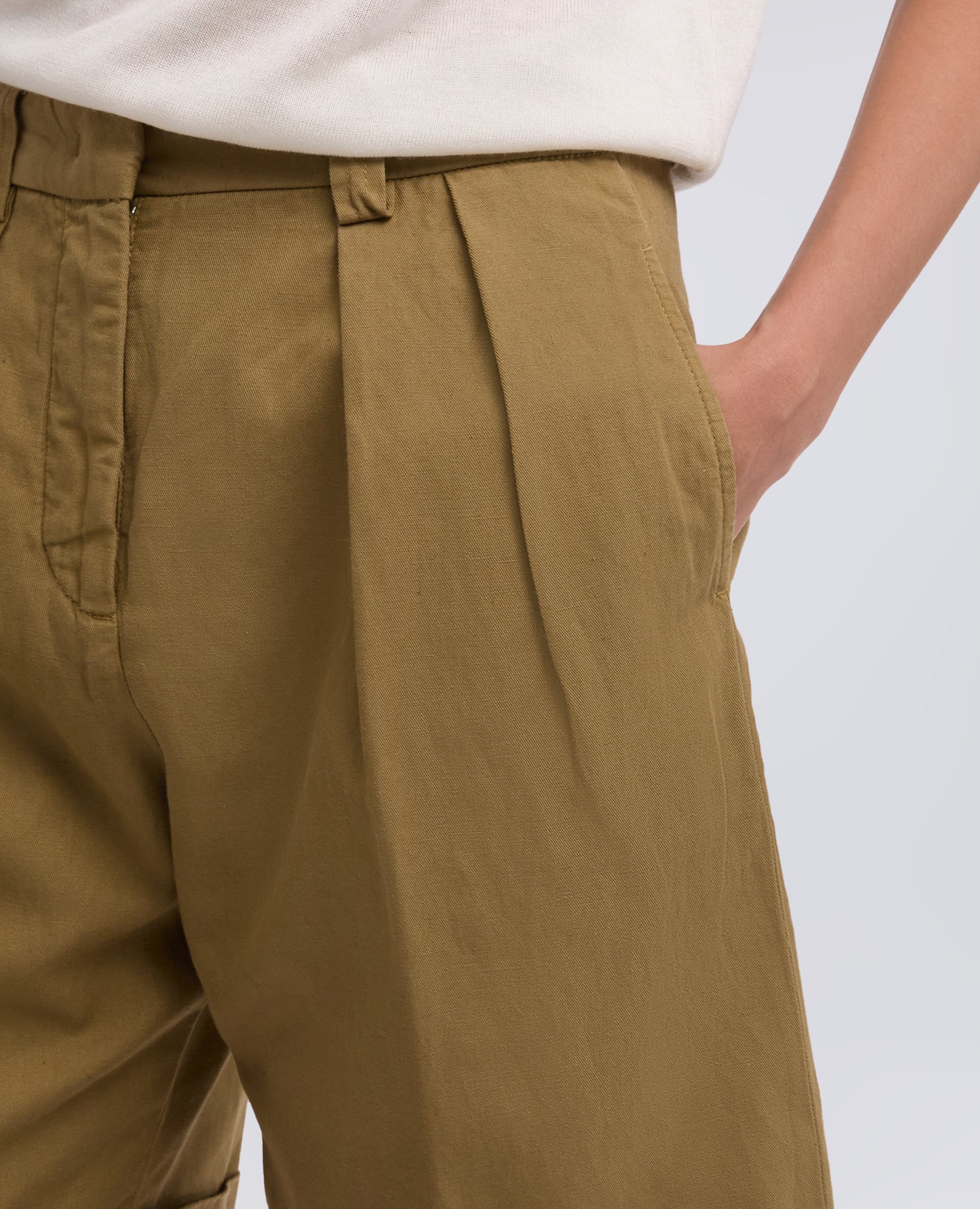 BERMUDA IN GABARDINE IN COTONE E LINO FIAMMATO TINTO CAPO-BEIGE-BEIGE-BEIS-BEIGE-BEIGE