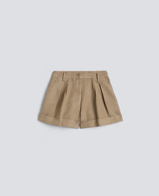 SHORT IN GABARDINA COTONE E LINO TINTO CAPO-BEIGE-BEIGE-BEIS-BEIGE-BEIGE