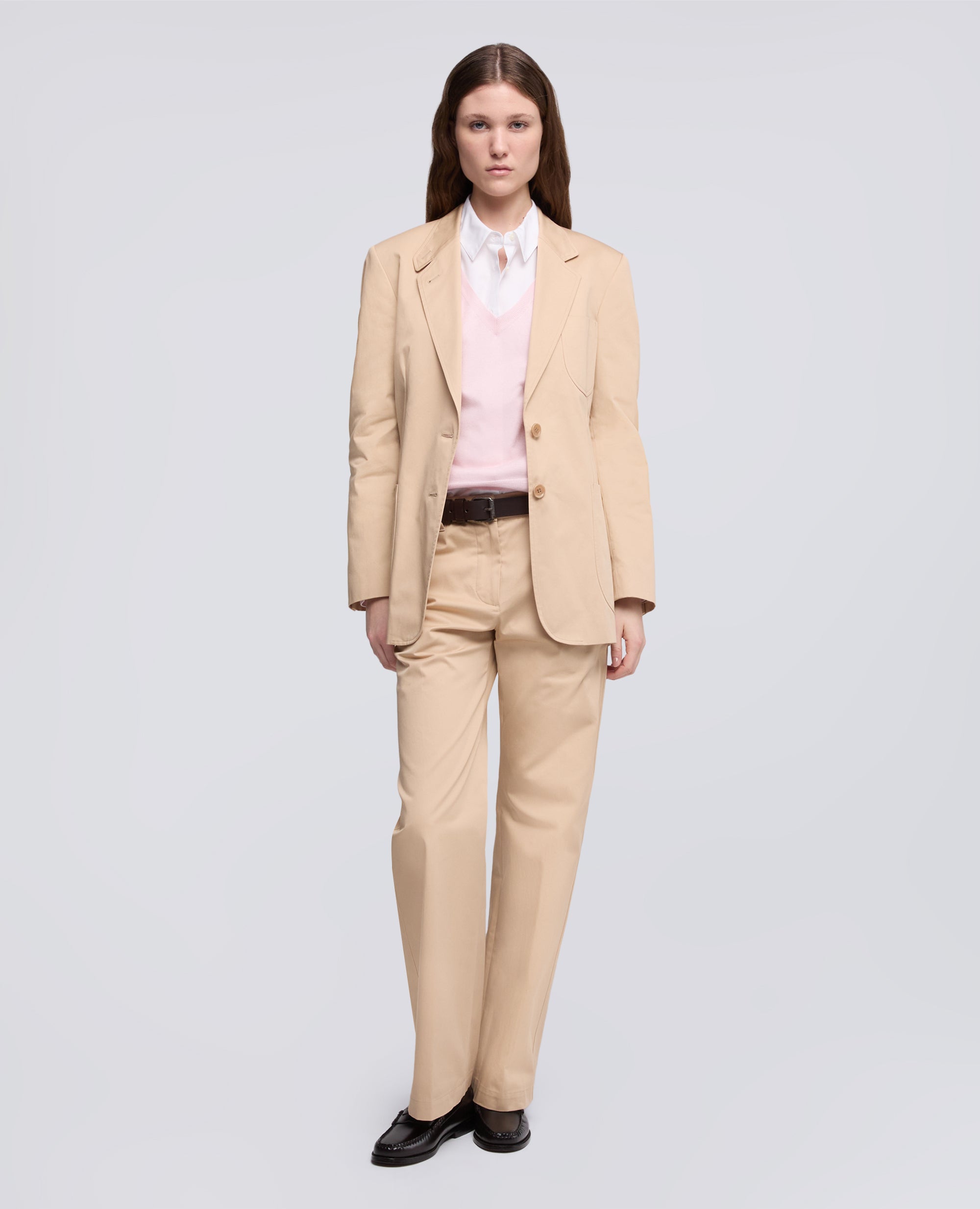 GIACCA MONOPETTO IN TWILL DI COTONE-BEIGE-BEIGE-BEIS-BEIGE-BEIGE