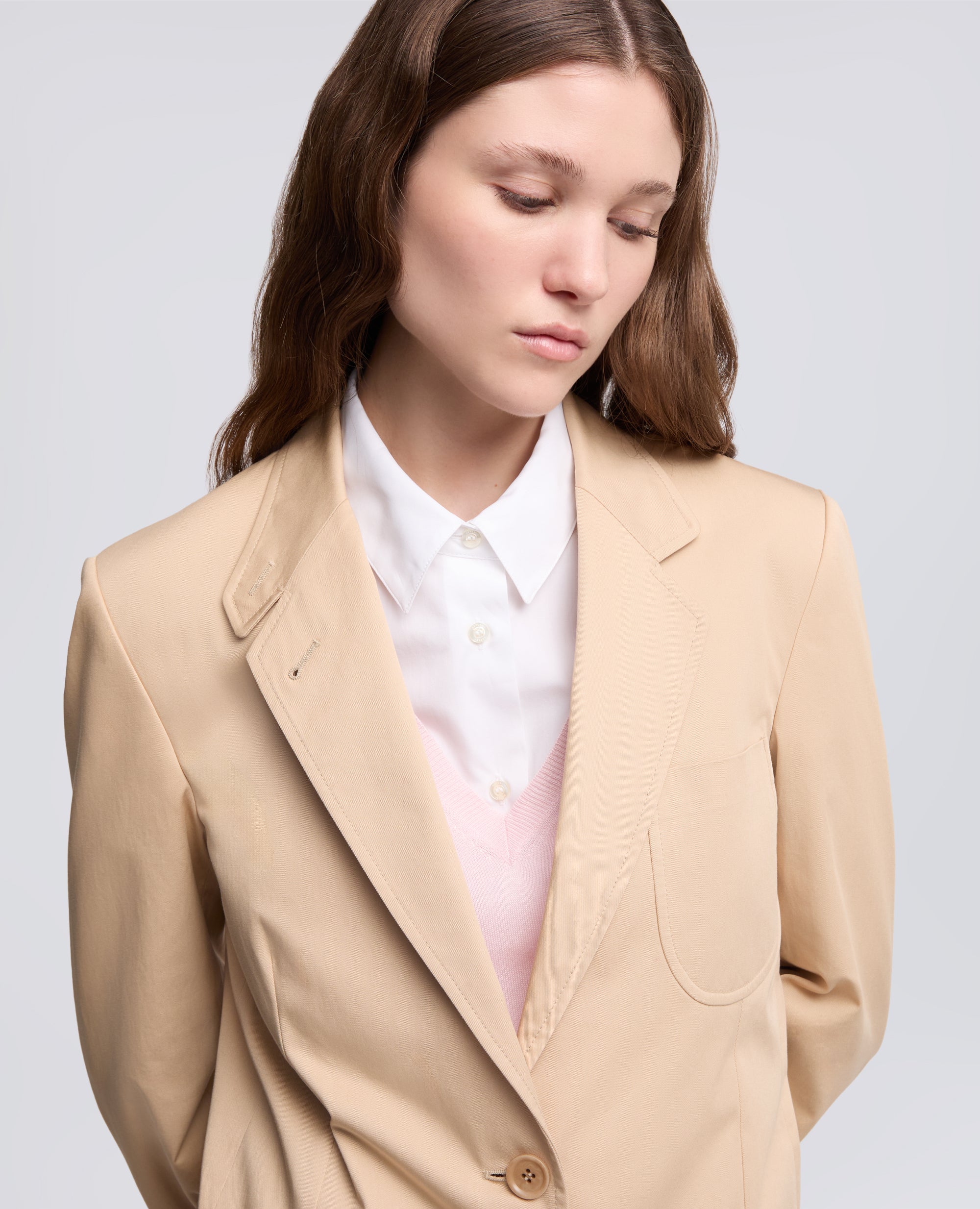 GIACCA MONOPETTO IN TWILL DI COTONE-BEIGE-BEIGE-BEIS-BEIGE-BEIGE