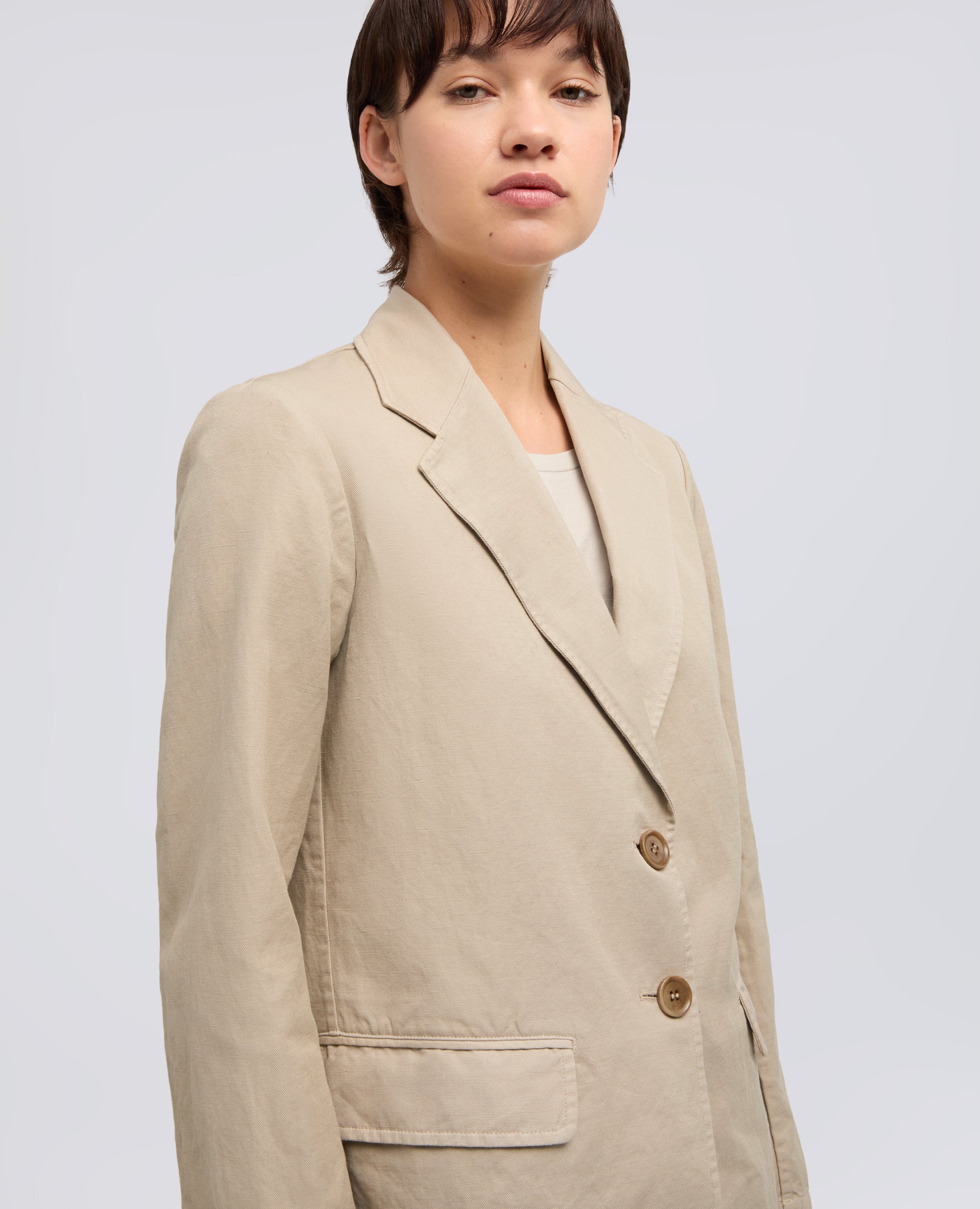 GIACCA MONOPETTO DECOSTRUITA IN GABARDINA COTONE E LINO TINTO CAPO-BEIGE-BEIGE-BEIS-BEIGE-BEIGE