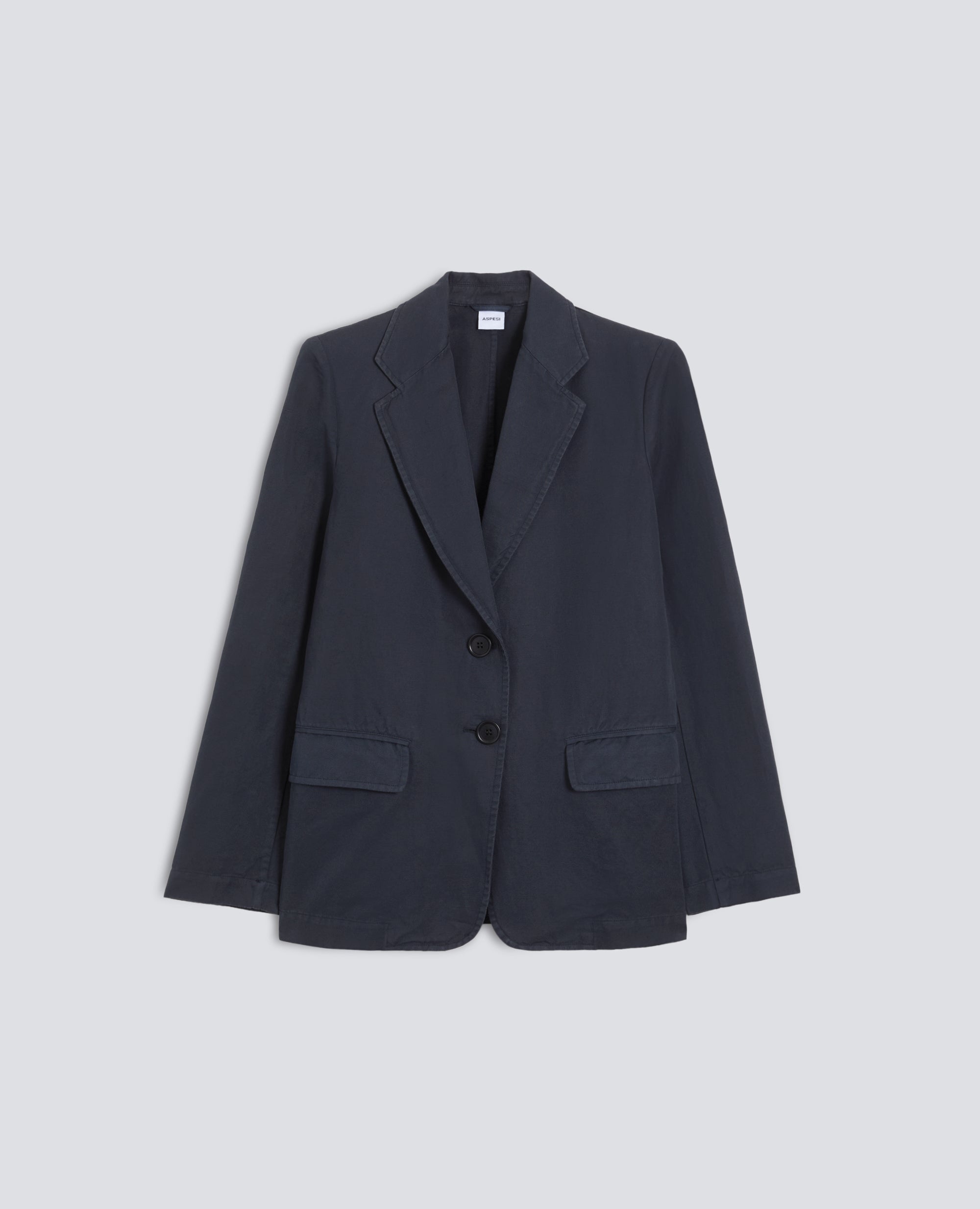 GIACCA MONOPETTO DECOSTRUITA IN GABARDINA COTONE E LINO TINTO CAPO-NAVY-NAVY-AZUL MARINO-NAVY-NAVY