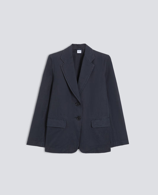 GIACCA MONOPETTO DECOSTRUITA IN GABARDINA COTONE E LINO TINTO CAPO-NAVY-NAVY-AZUL MARINO-NAVY-NAVY