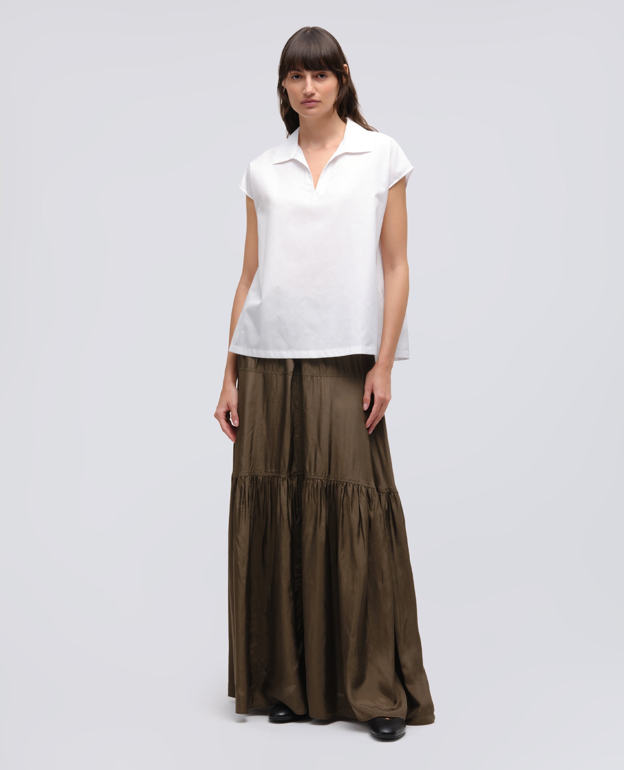 GONNA LUNGA IN TWILL DI VISCOSA-MILITARE-MILITARY-MILITAR-MILITAR-MILITAIRE