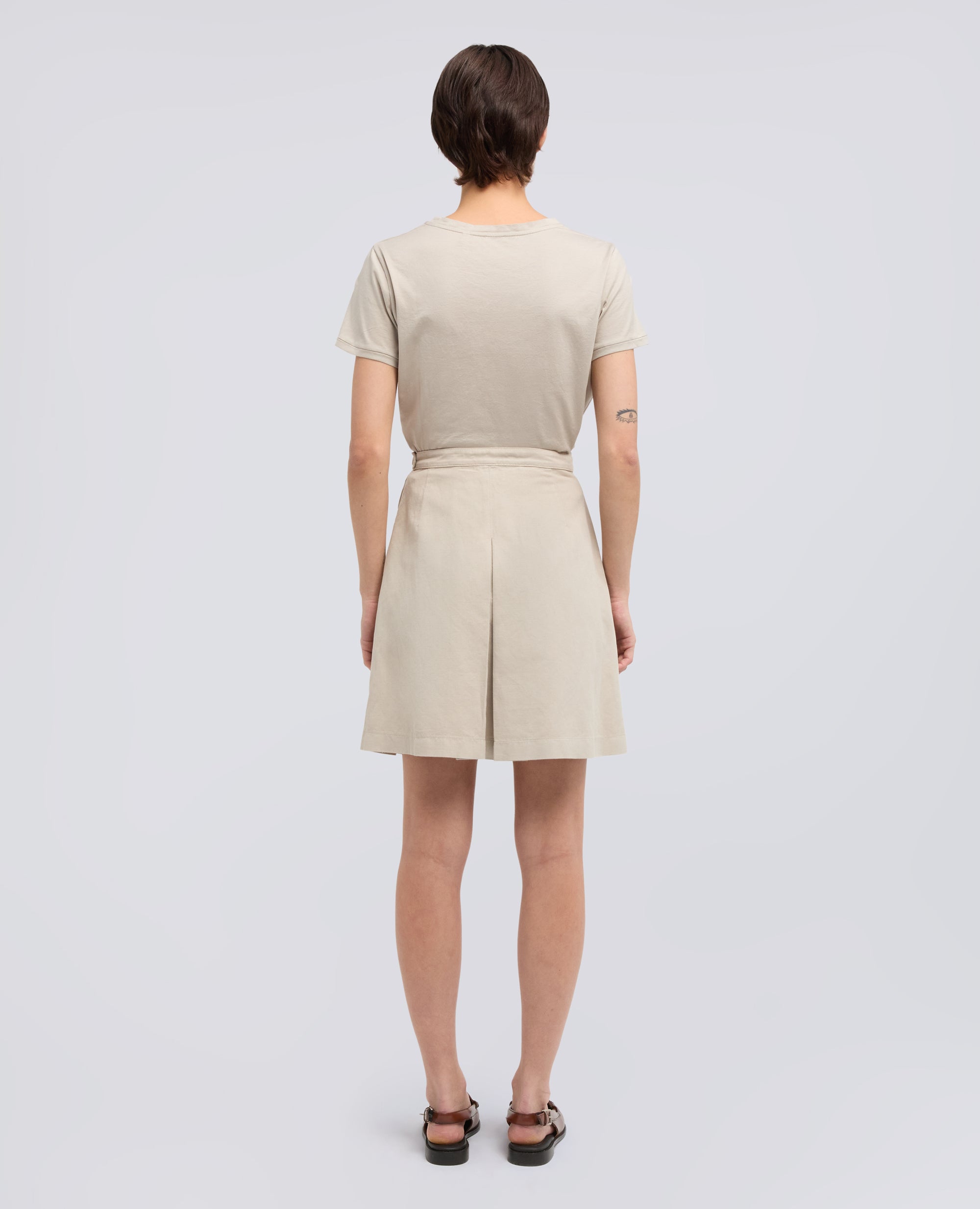 GONNA IN GABARDINE DI COTONE E LINO TINTO CAPO-BEIGE-BEIGE-BEIS-BEIGE-BEIGE