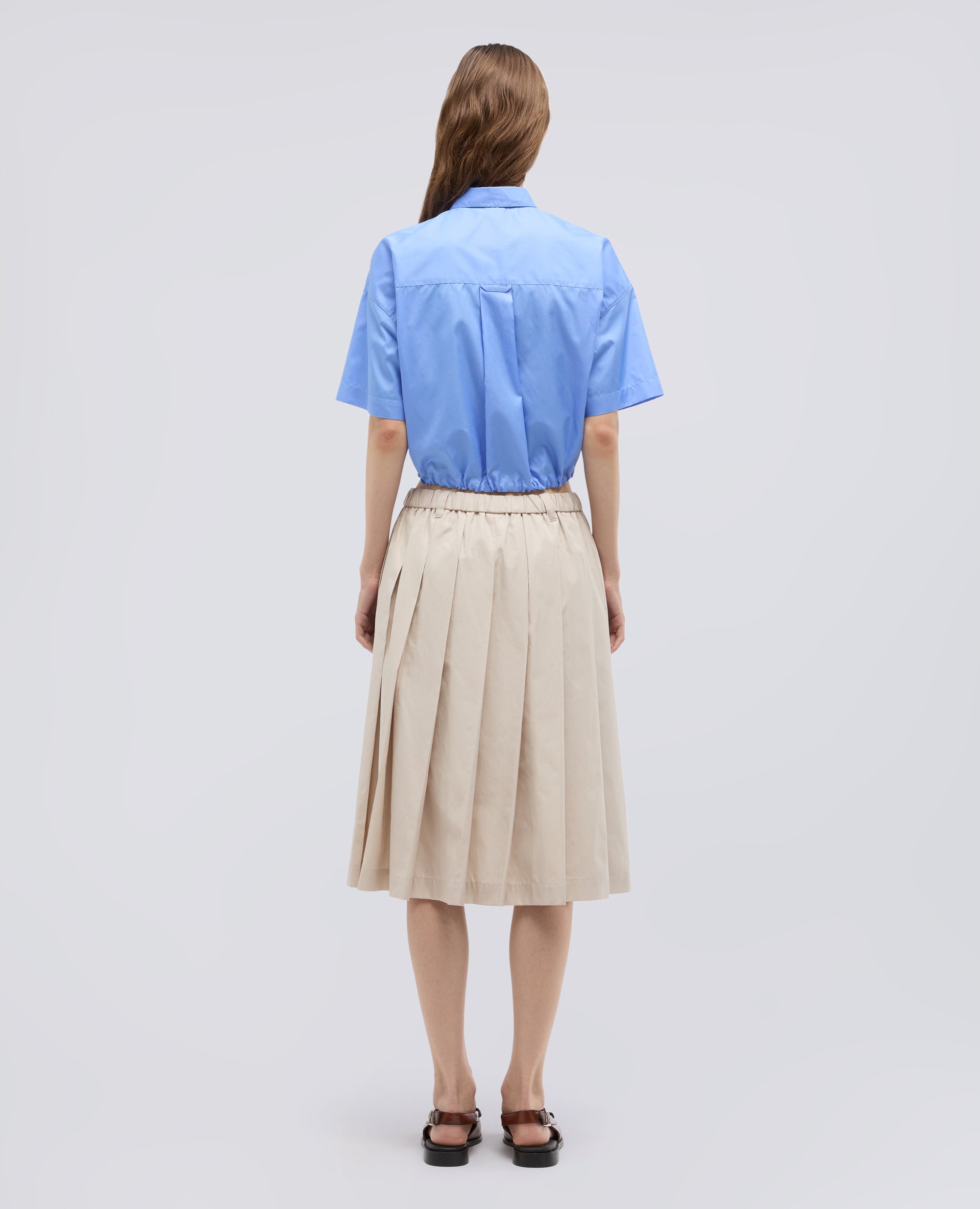 GONNA A PIEGHE IN POPELINE DI COTONE-BEIGE-BEIGE-BEIS-BEIGE-BEIGE