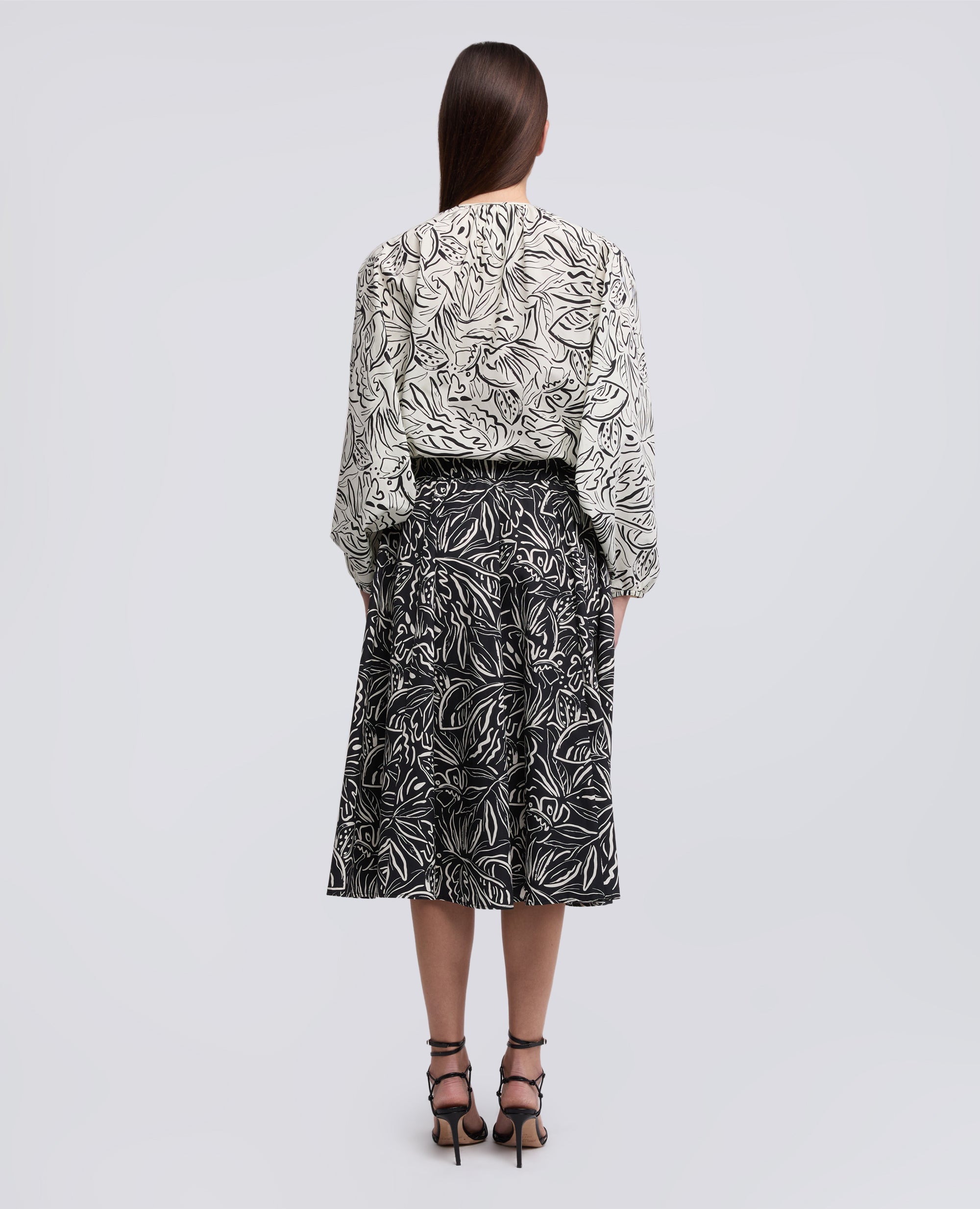 GONNA IN POPELINE DI COTONE-STAMPA NERA-BLACK PRINT-ESTAMPADO NEGRO-PRINT SCHWARZ-IMPRIMÉ NOIR