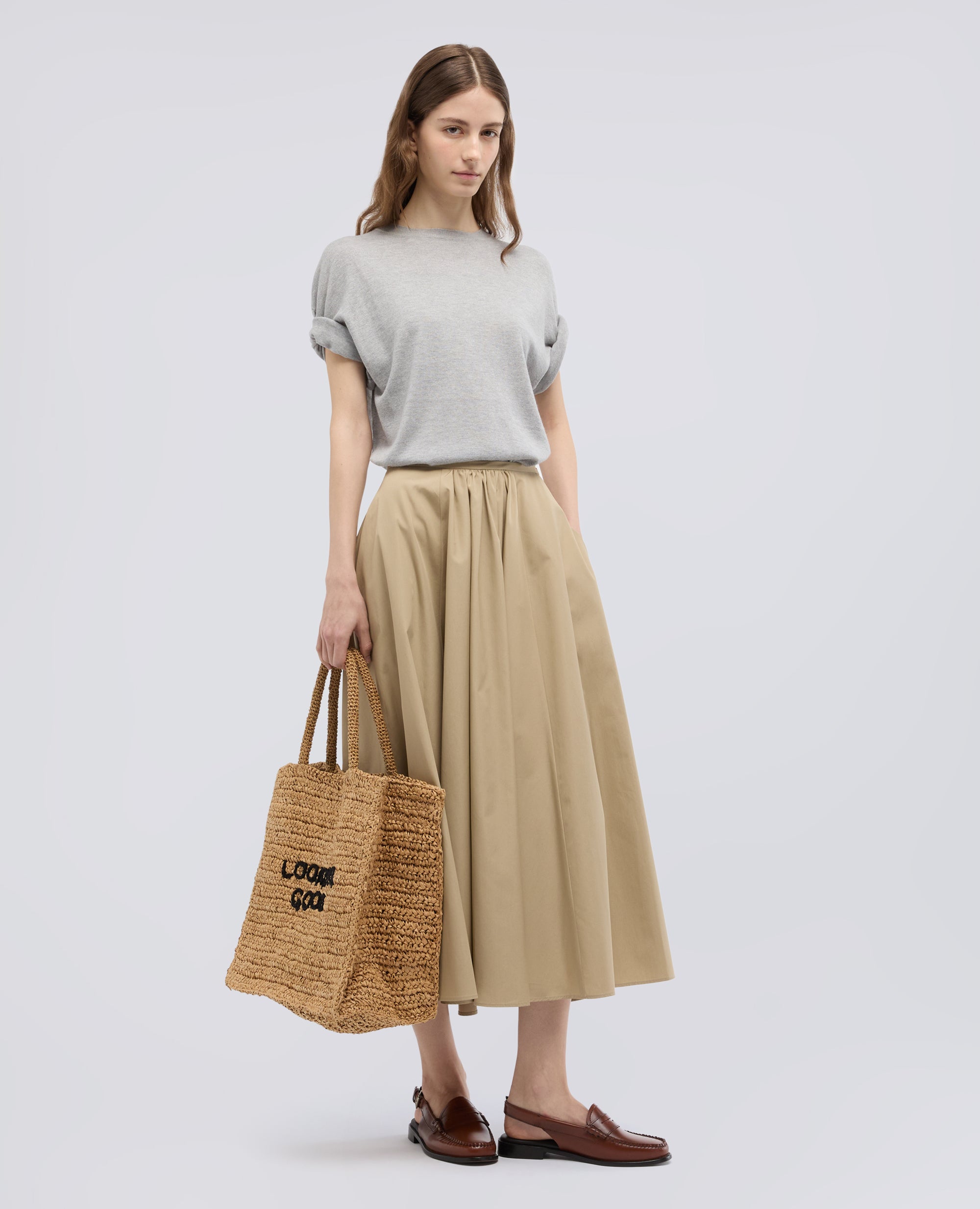 GONNA IN POPELINE COTONE-COLONIALE-COLONIAL BEIGE-COLONIAL-KOLONIALBEIGE-COLONIAL