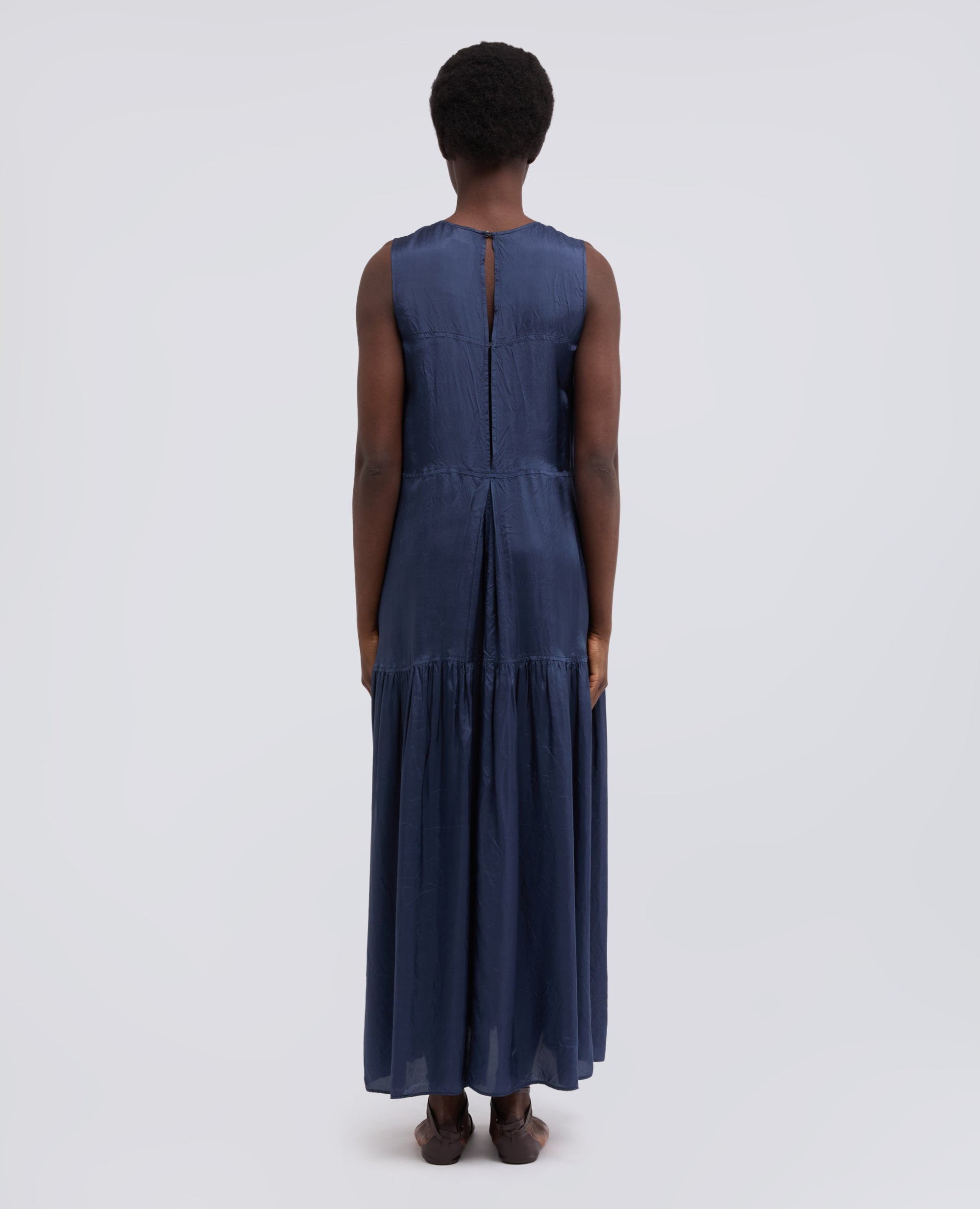 ABITO LUNGO IN TWILL DI VISCOSA FINISSAGGIO LAVATO-BLU-BLUE-AZUL-BLAU-BLEU