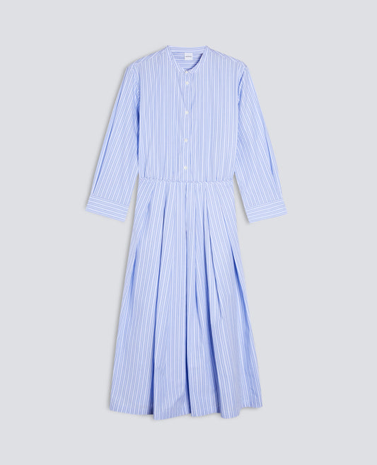 ABITO IN POPELINE DI COTONE A RIGHE-RIGA BLU-BLUE STRIPE-RAYA AZUL OSCURO-BLAUE STREIFEN-RAYURES BLEUES