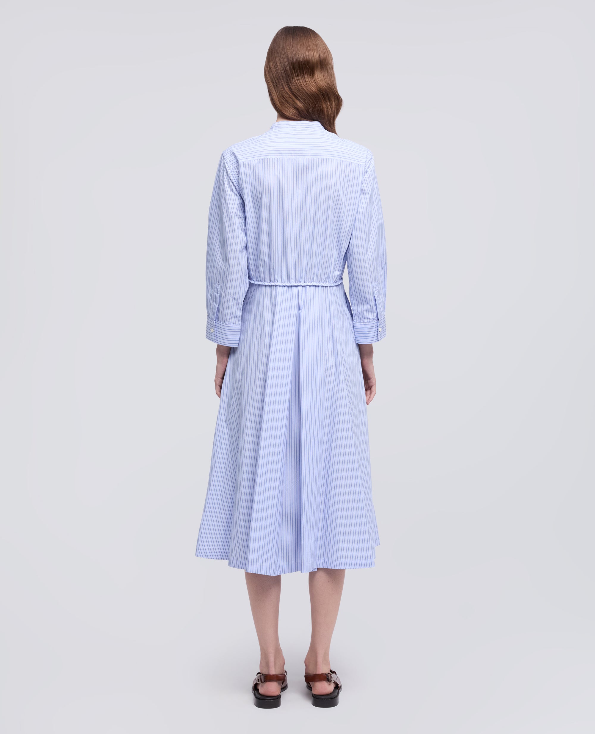 ABITO IN POPELINE DI COTONE A RIGHE-RIGA BLU-BLUE STRIPE-RAYA AZUL OSCURO-BLAUE STREIFEN-RAYURES BLEUES