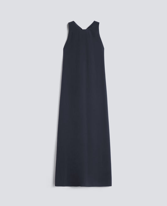 ABITO LUNGO IN CREPE DE CHINE DI SETA-NAVY-NAVY-AZUL MARINO-NAVY-NAVY