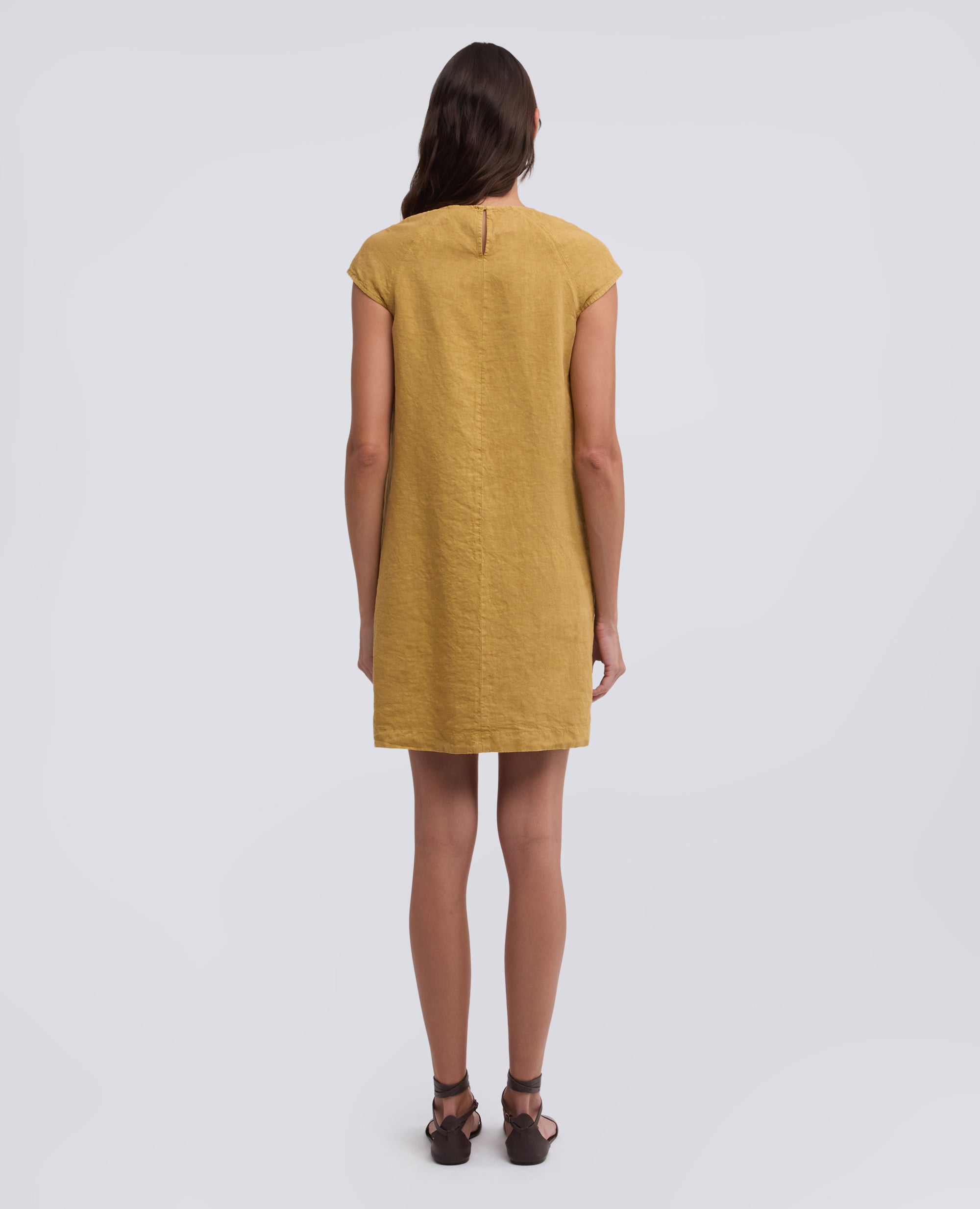 ABITO IN LINO FIAMMATO COMPATTO TINTO CAPO-SENAPE-MUSTARD YELLOW-MOSTAZA-SENF-MOUTARDE