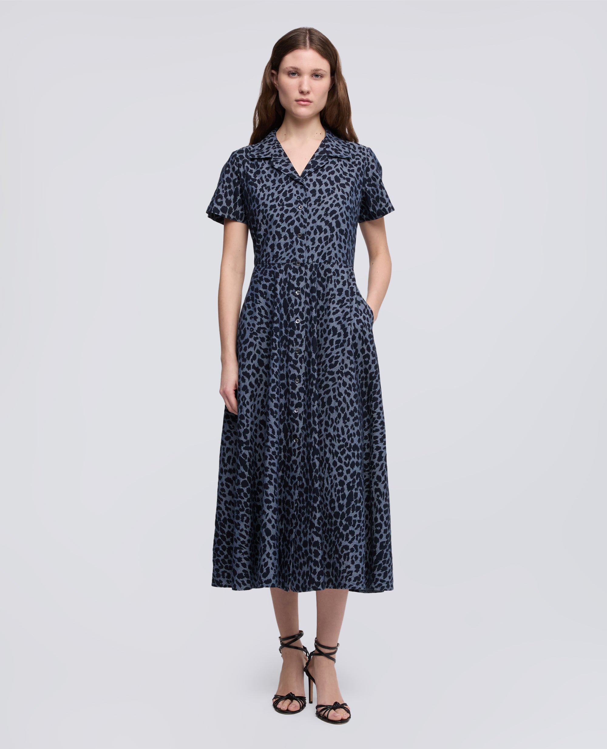 ABITO IN CHAMBRAY DI COTONE GIAPPONESE STAMPATO-ANIMALIER-ANIMALIER-ANIMALIER-ANIMALIER-ANIMALIER