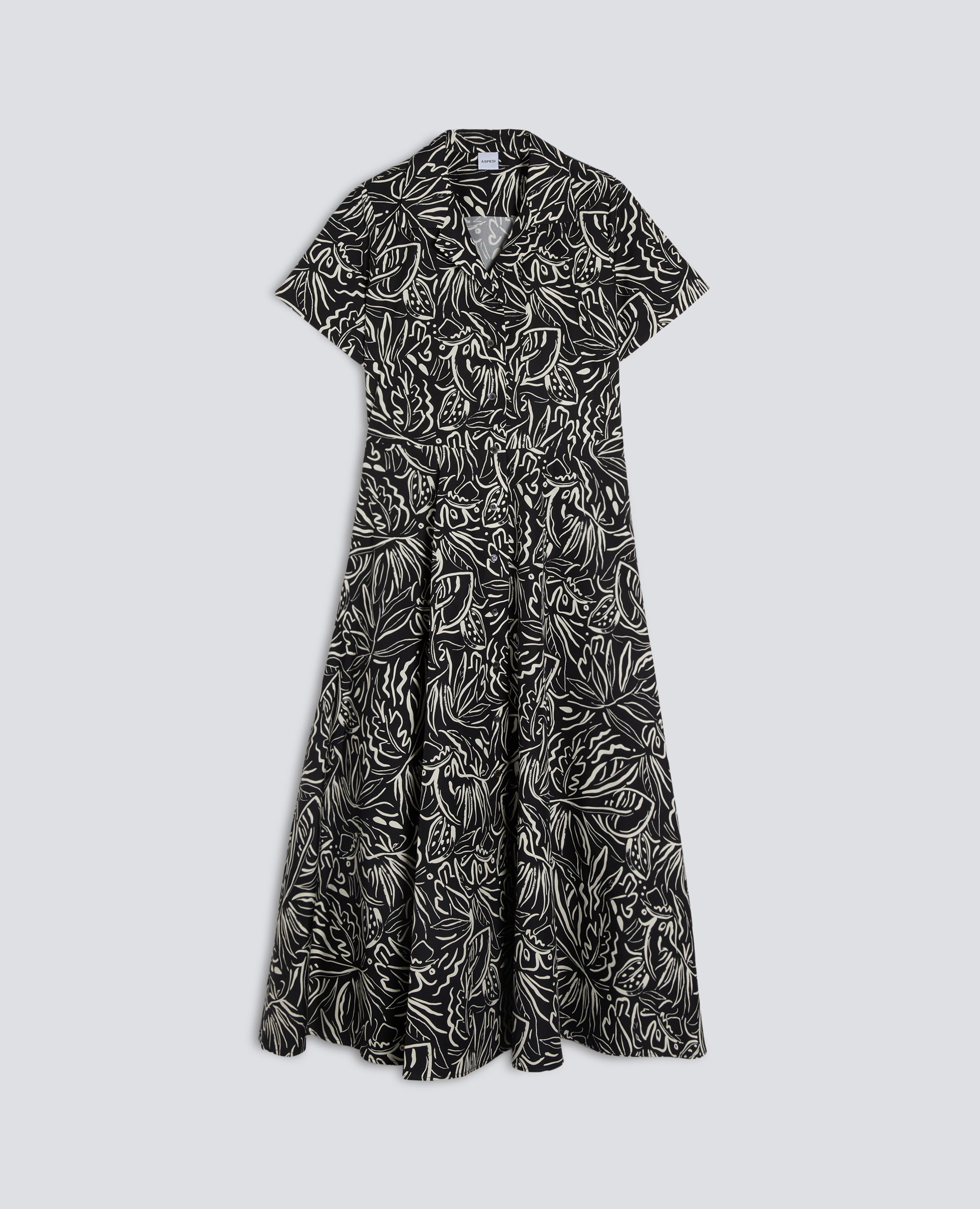 ABITO IN POPELINE DI COTONE STAMPATO-STAMPA NERA-BLACK PRINT-ESTAMPADO NEGRO-PRINT SCHWARZ-IMPRIMÉ NOIR