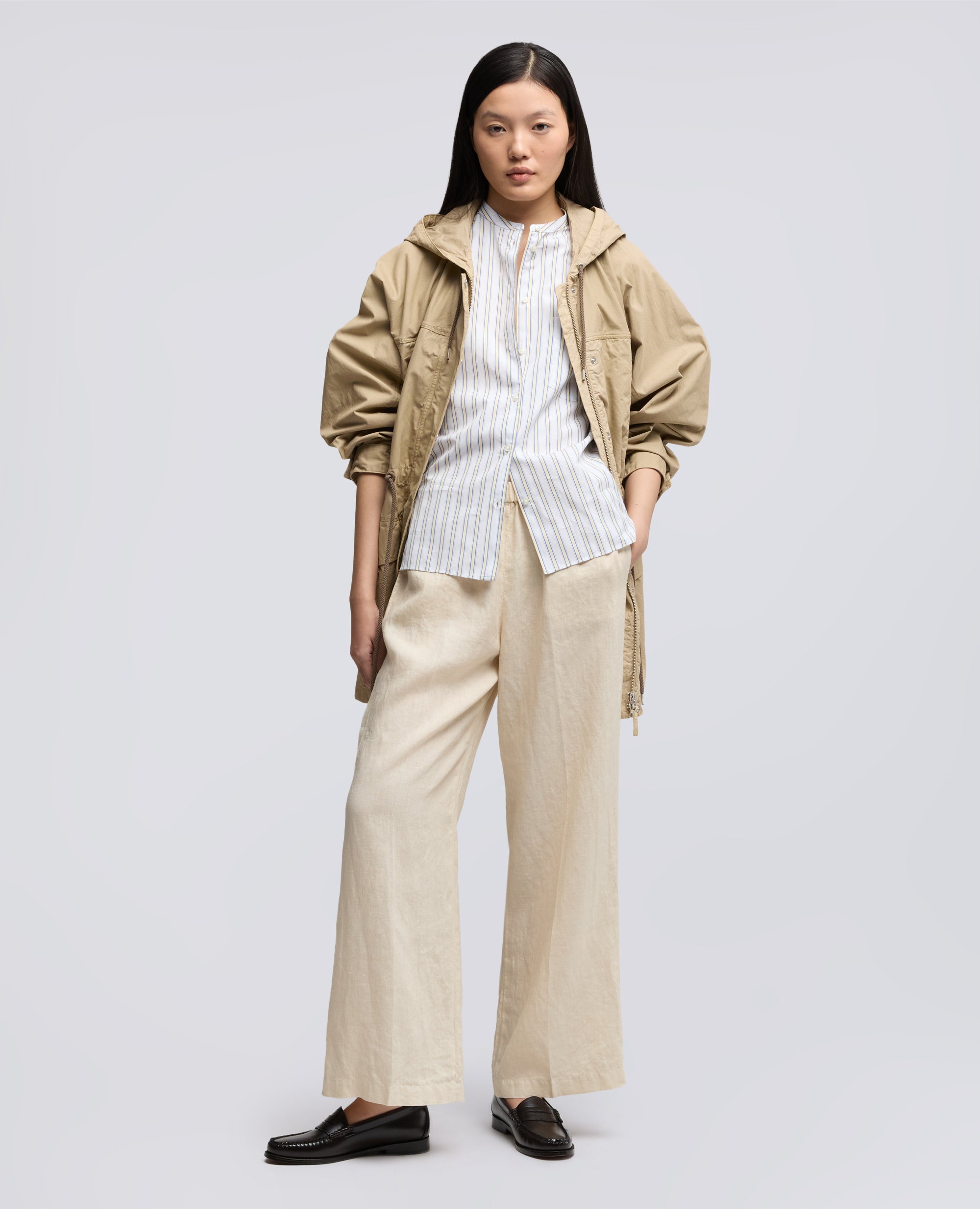 CAMICIA IN POPELINE DI COTONE CON COLLO ALLA COREANA-RIGA GIALLA-RIGA GIALLA-RIGA GIALLA-RIGA GIALLA-RIGA GIALLA