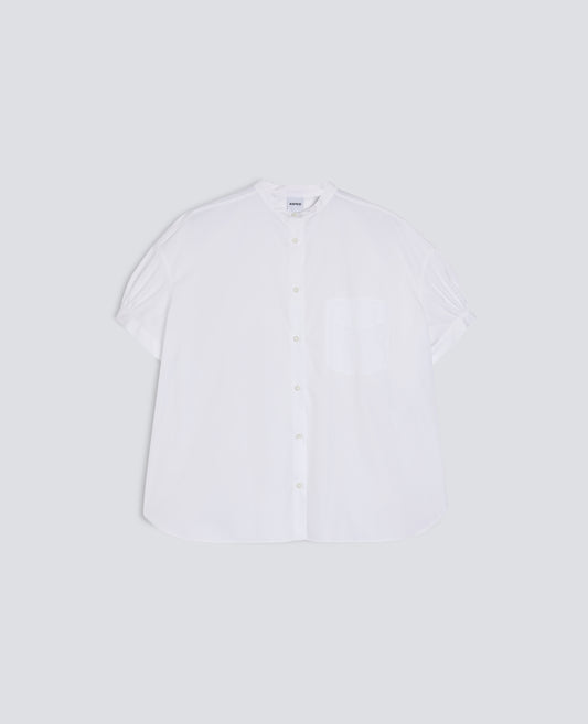 CAMICIA IN POPELINE DI PURO COTONE CON COLLO ALLA COREANA-BIANCO-WHITE-BLANCO-WEISS-BLANC