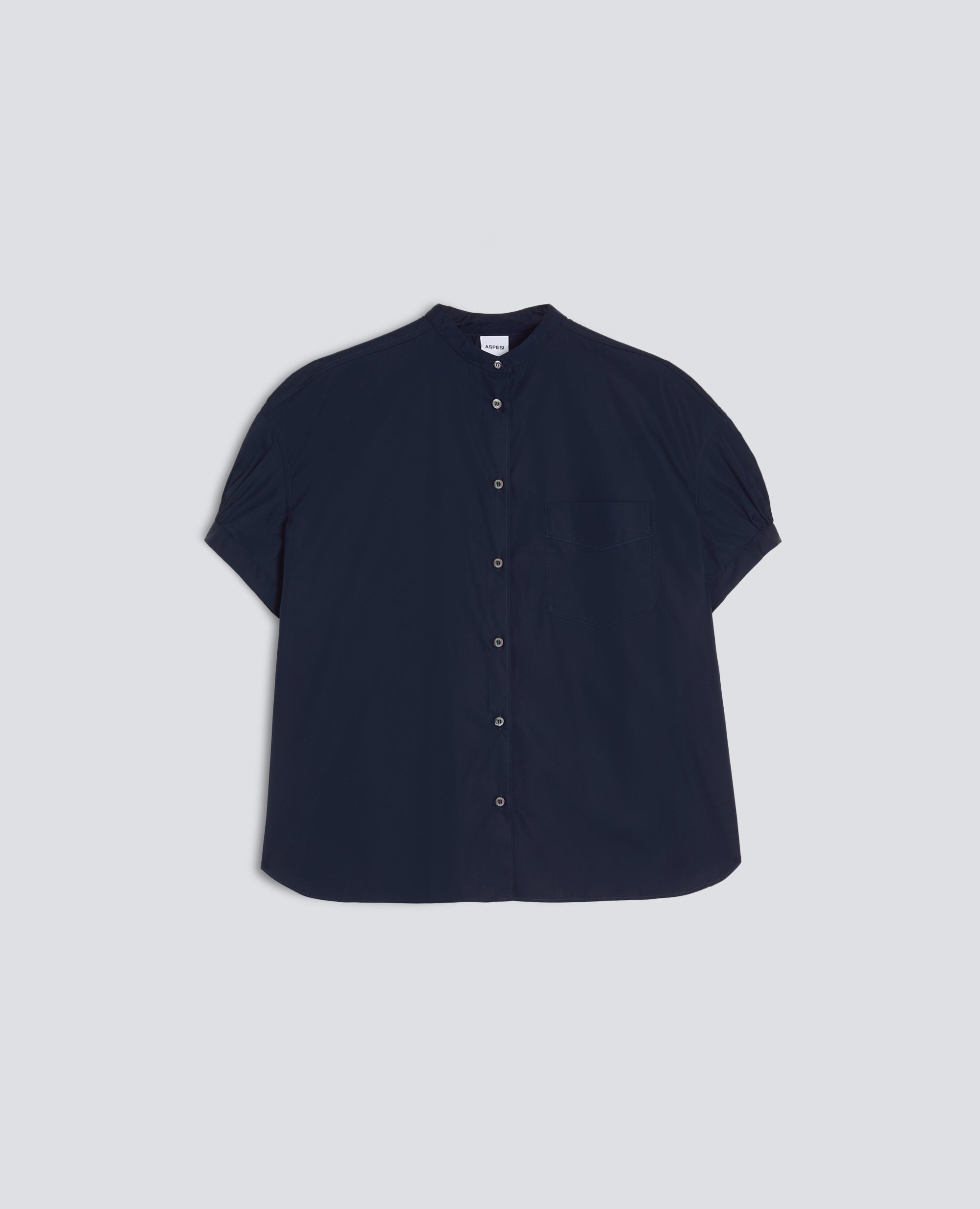 CAMICIA IN POPELINE DI PURO COTONE CON COLLO ALLA COREANA-NAVY-NAVY-AZUL MARINO-NAVY-NAVY