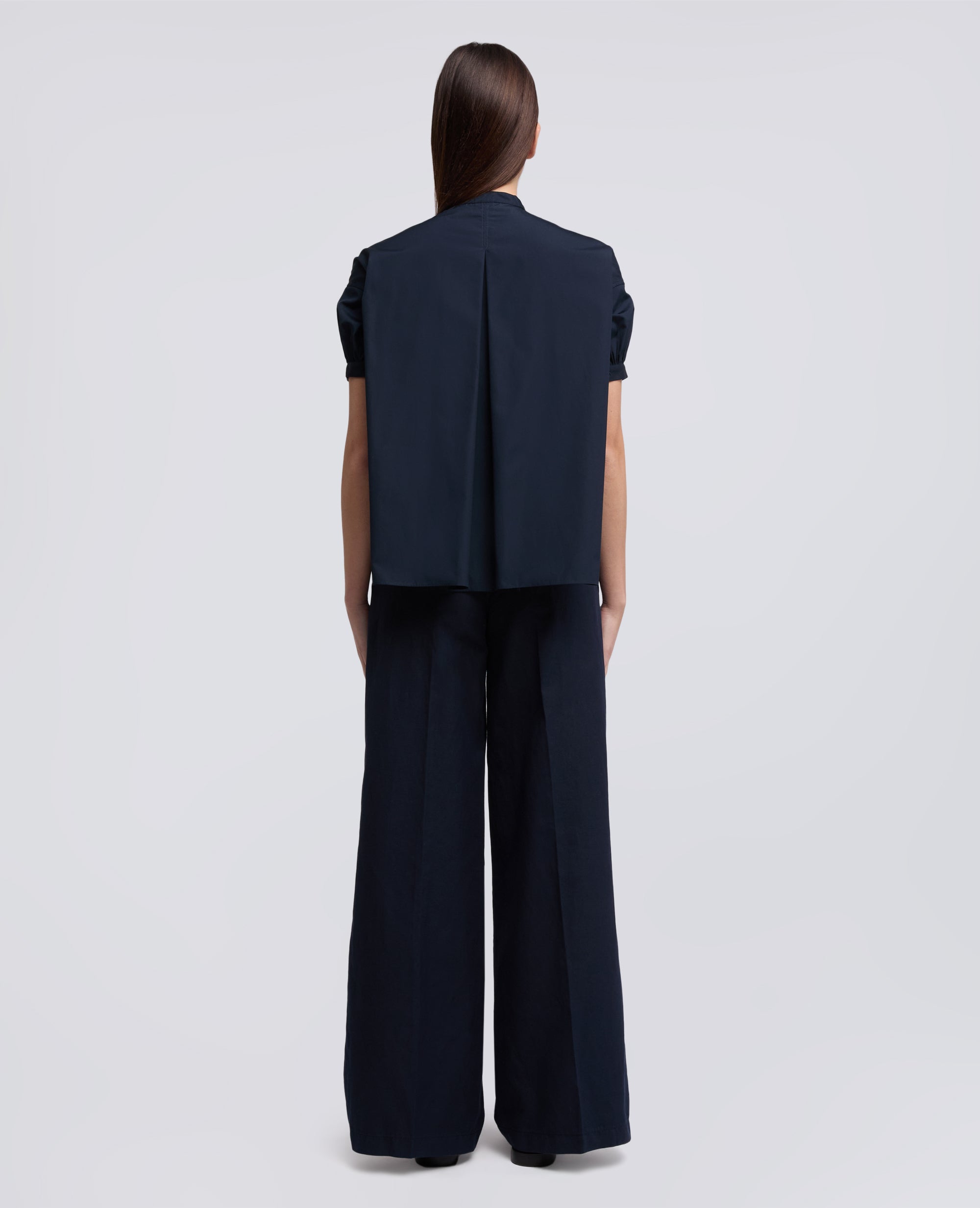 CAMICIA IN POPELINE DI PURO COTONE CON COLLO ALLA COREANA-NAVY-NAVY-AZUL MARINO-NAVY-NAVY