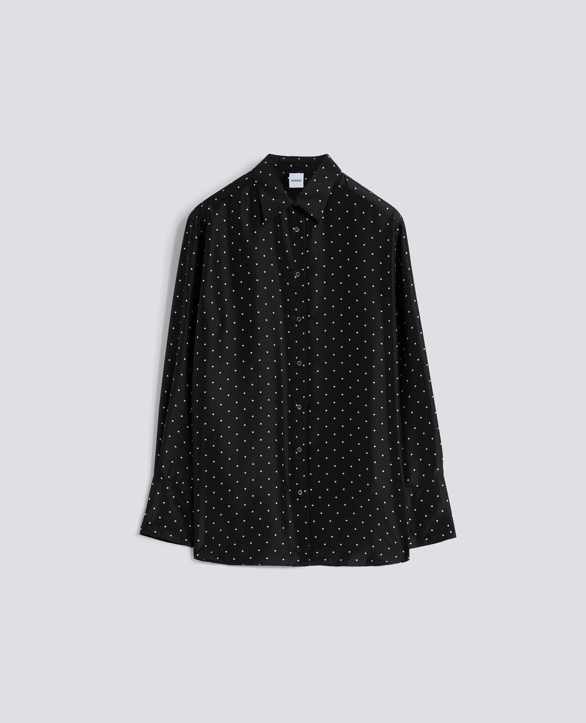 CAMICIA IN HABUTAI DI SETA A POIS-POIS NERO-POIS NERO-POIS NERO-POIS NERO-POIS NERO