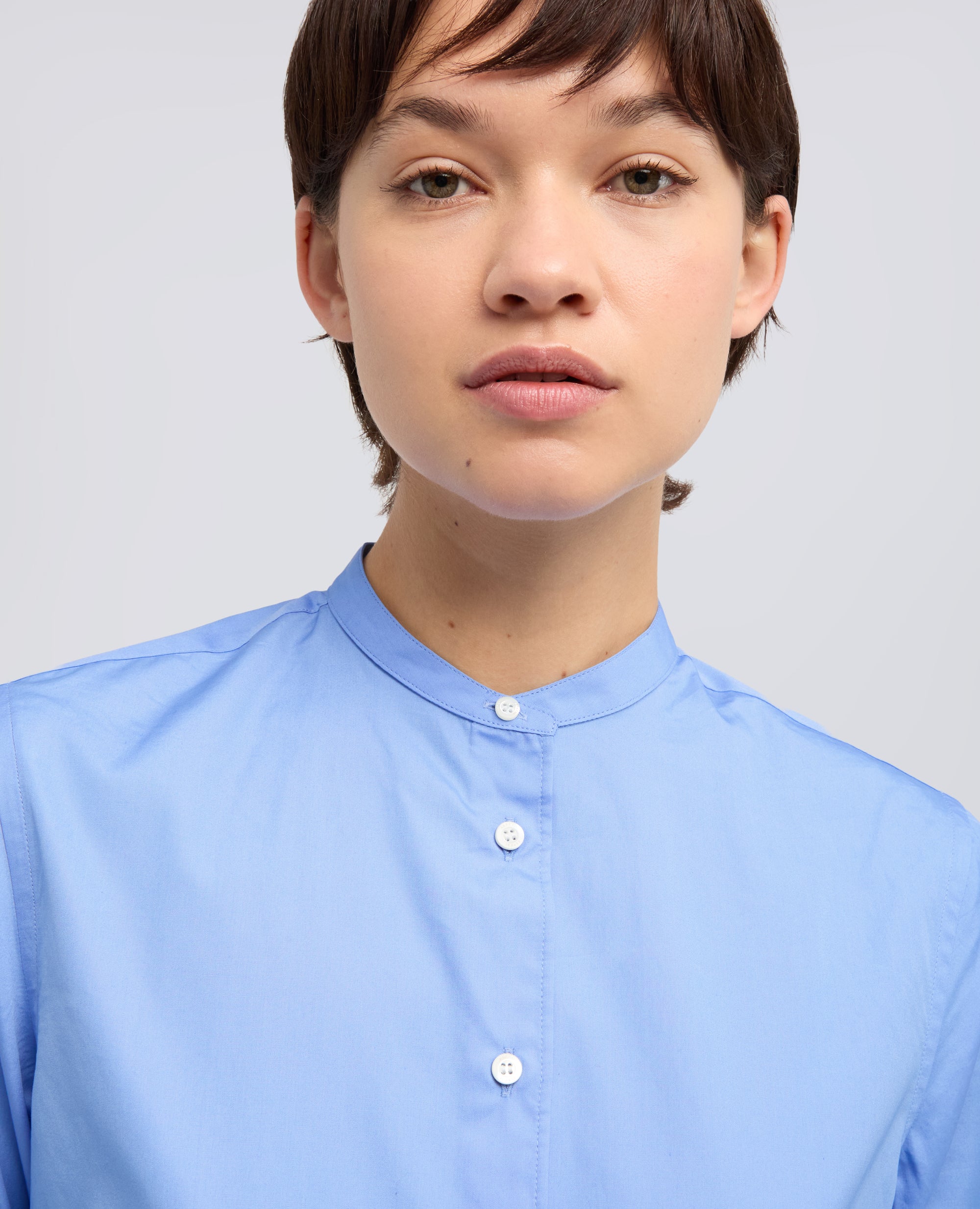 CAMICIA CLASSICA IN POPELINE DI COTONE-AZZURRO-SKY BLUE-AZUL CLARO-HIMMELBLAU-BLEU CIEL