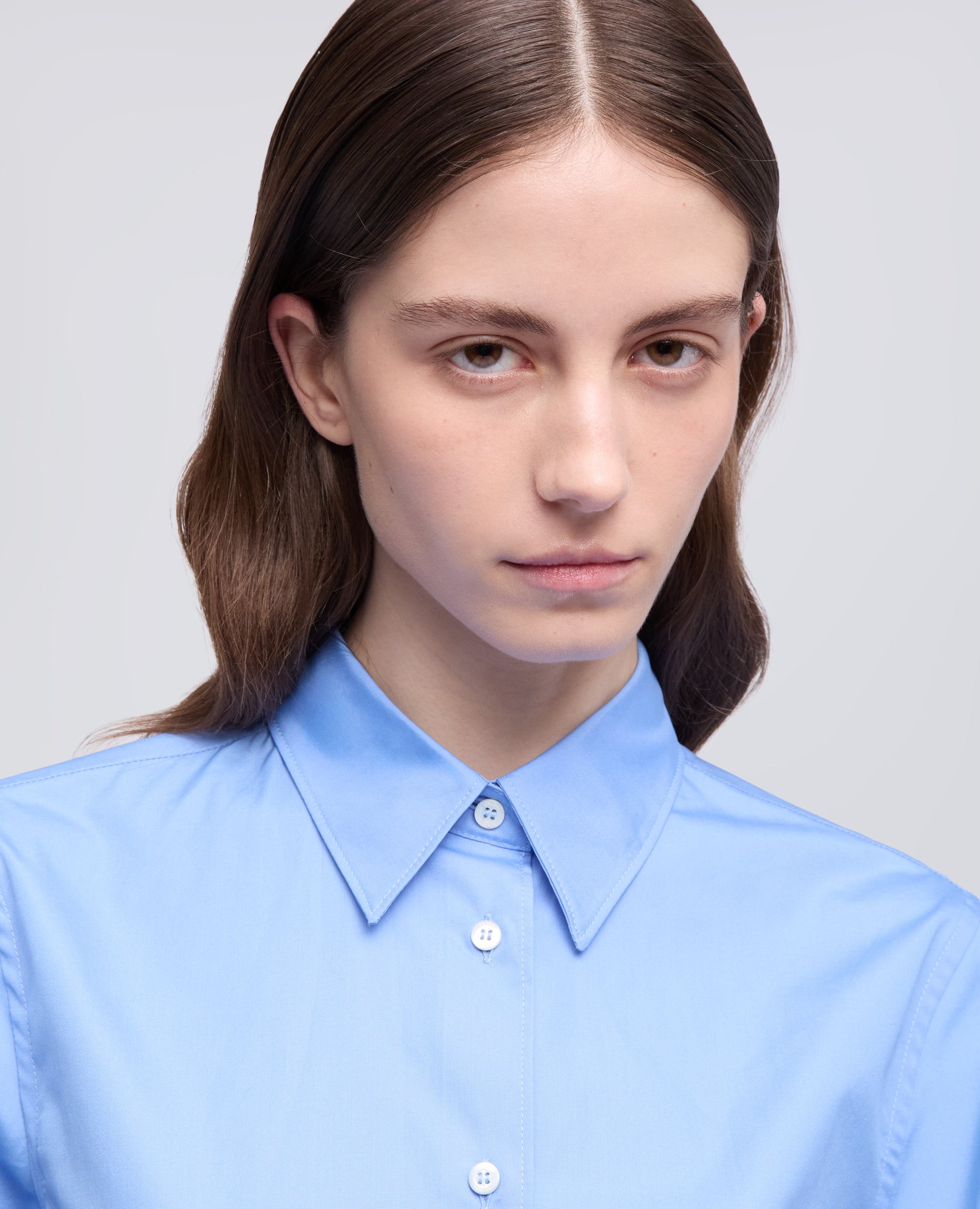 CAMICIA IN POPELINE DI COTONE-AZZURRO-SKY BLUE-AZUL CLARO-HIMMELBLAU-BLEU CIEL
