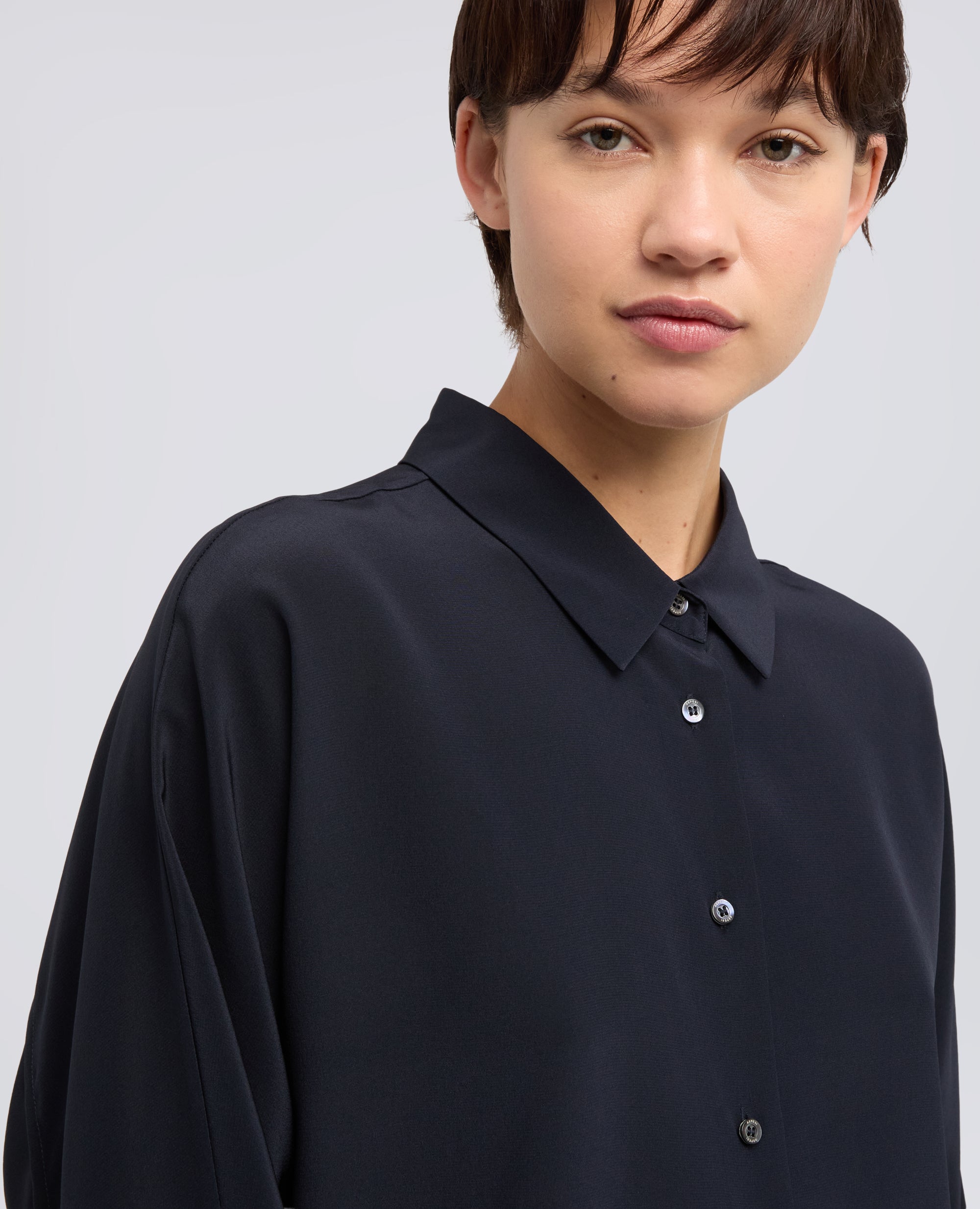 CAMICIA IN CREPE DE CHINE DI SETA-NAVY-NAVY-AZUL MARINO-NAVY-NAVY