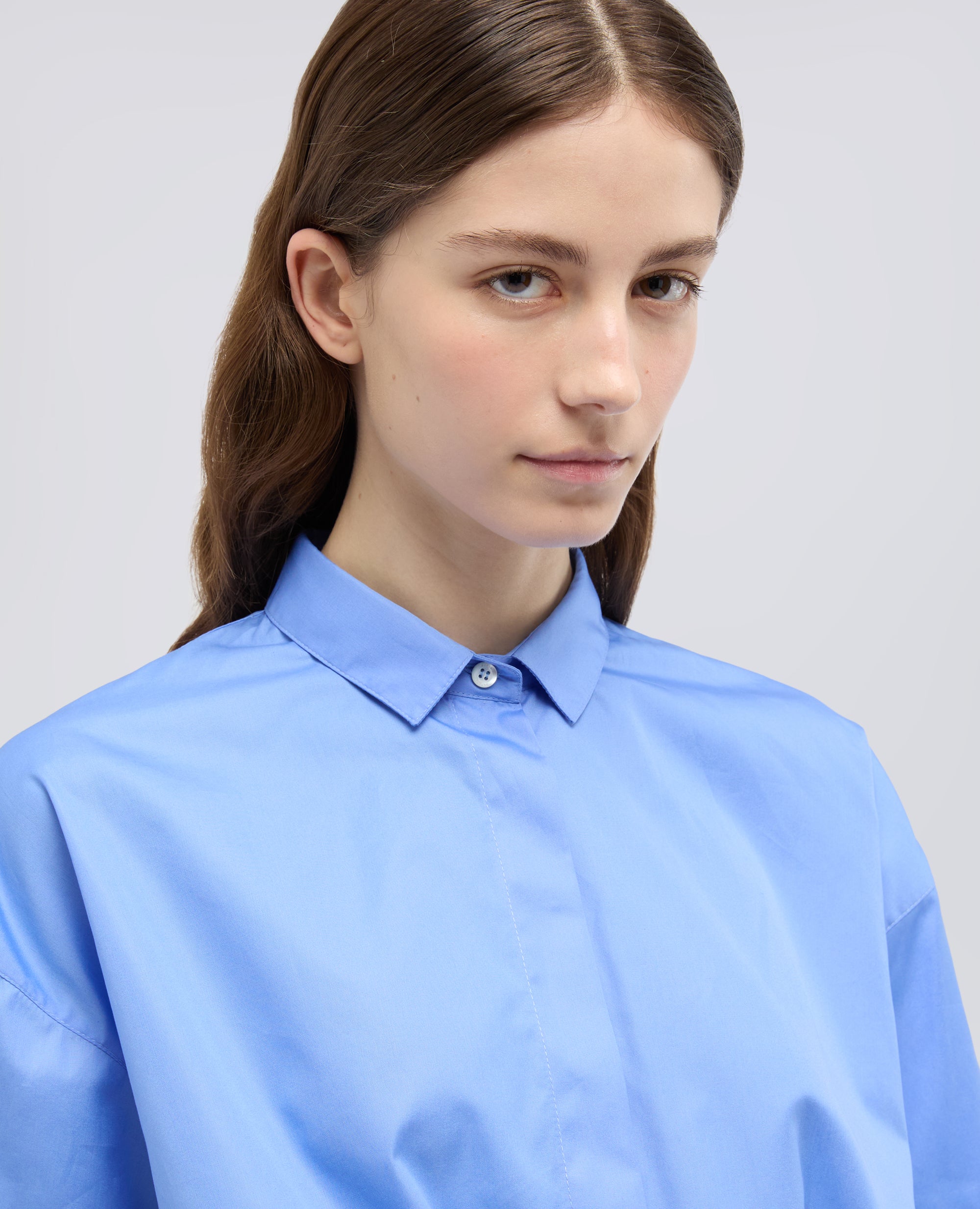 CAMICIA IN POPELINE DI COTONE-AZZURRO-SKY BLUE-AZUL CLARO-HIMMELBLAU-BLEU CIEL