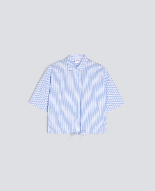 CAMICIA IN POPELINE DI COTONE-RIGA BLU-BLUE STRIPE-RAYA AZUL OSCURO-BLAUE STREIFEN-RAYURES BLEUES