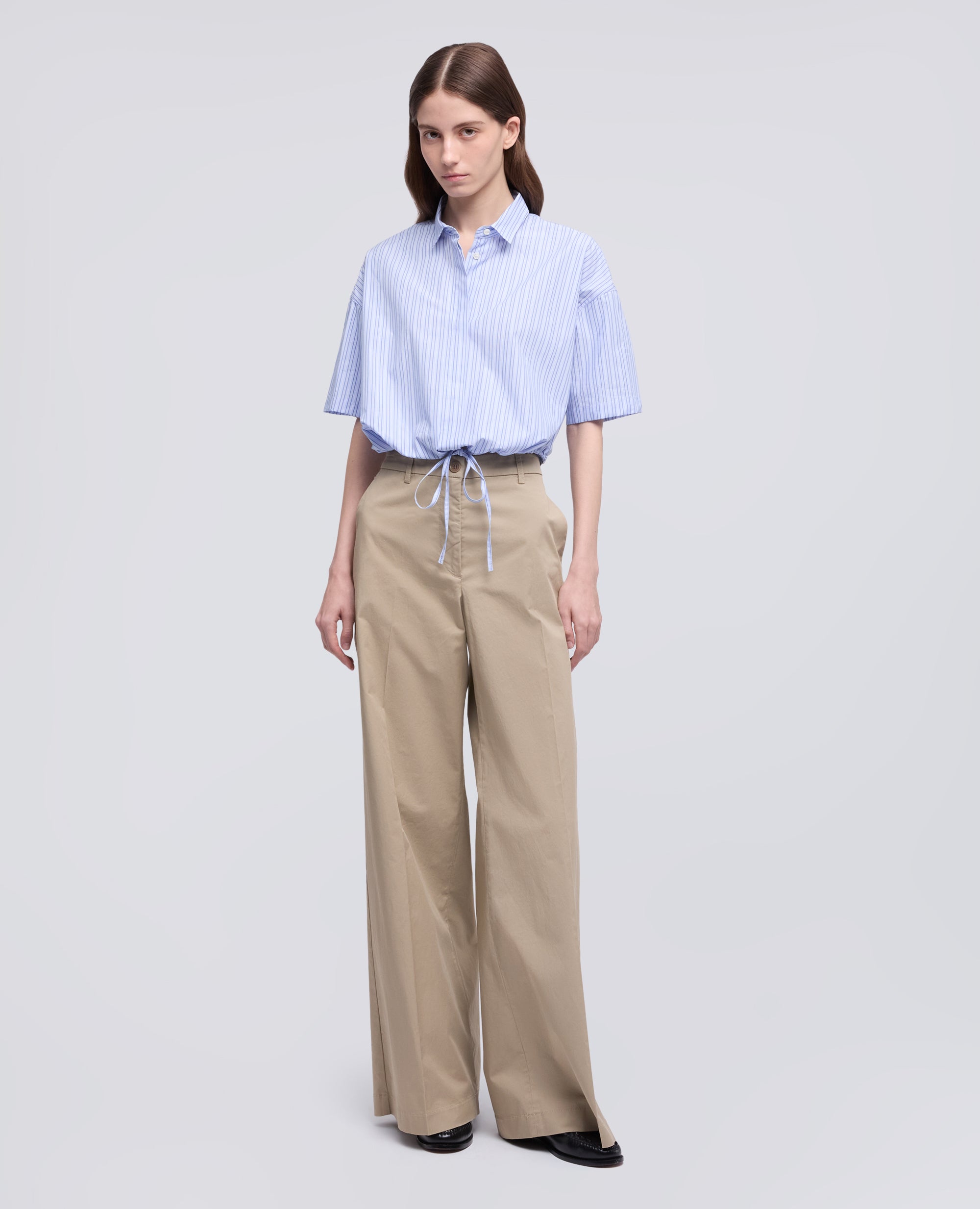 CAMICIA IN POPELINE DI COTONE-RIGA BLU-BLUE STRIPE-RAYA AZUL OSCURO-BLAUE STREIFEN-RAYURES BLEUES