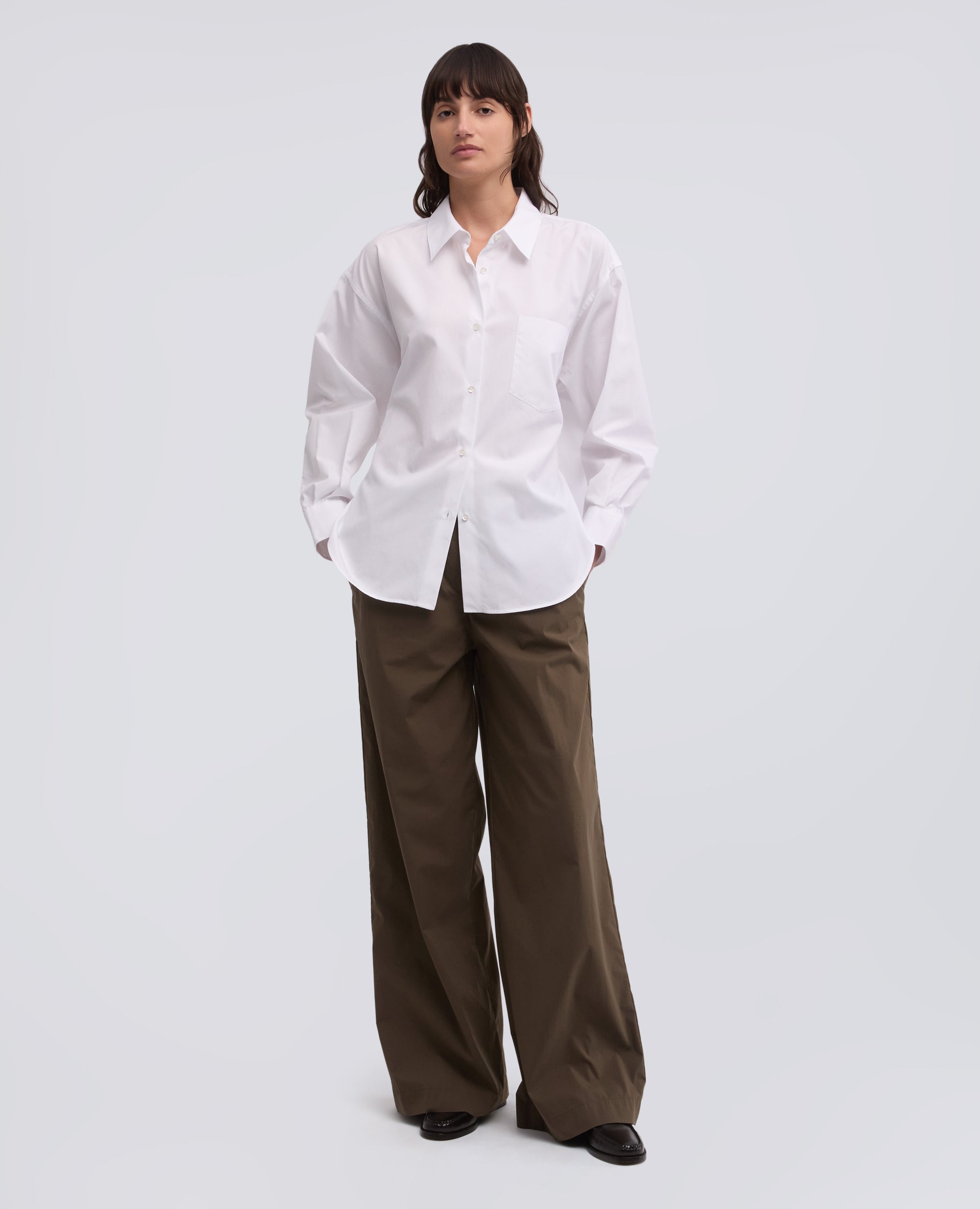 CAMICIA IN POPELINE DI COTONE-BIANCO-WHITE-BLANCO-WEISS-BLANC