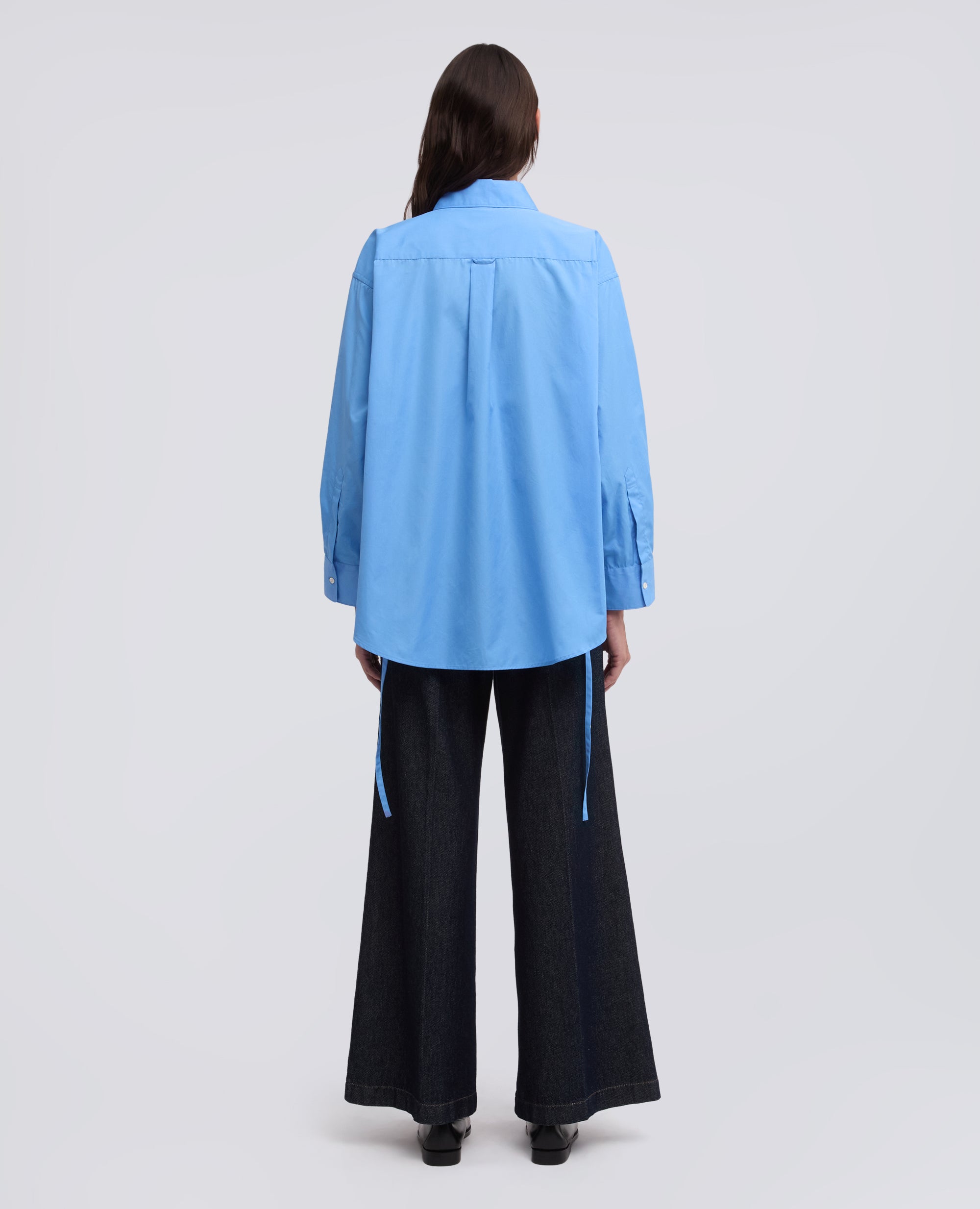 CAMICIA IN POPELINE DI COTONE-AZZURRO-SKY BLUE-AZUL CLARO-HIMMELBLAU-BLEU CIEL