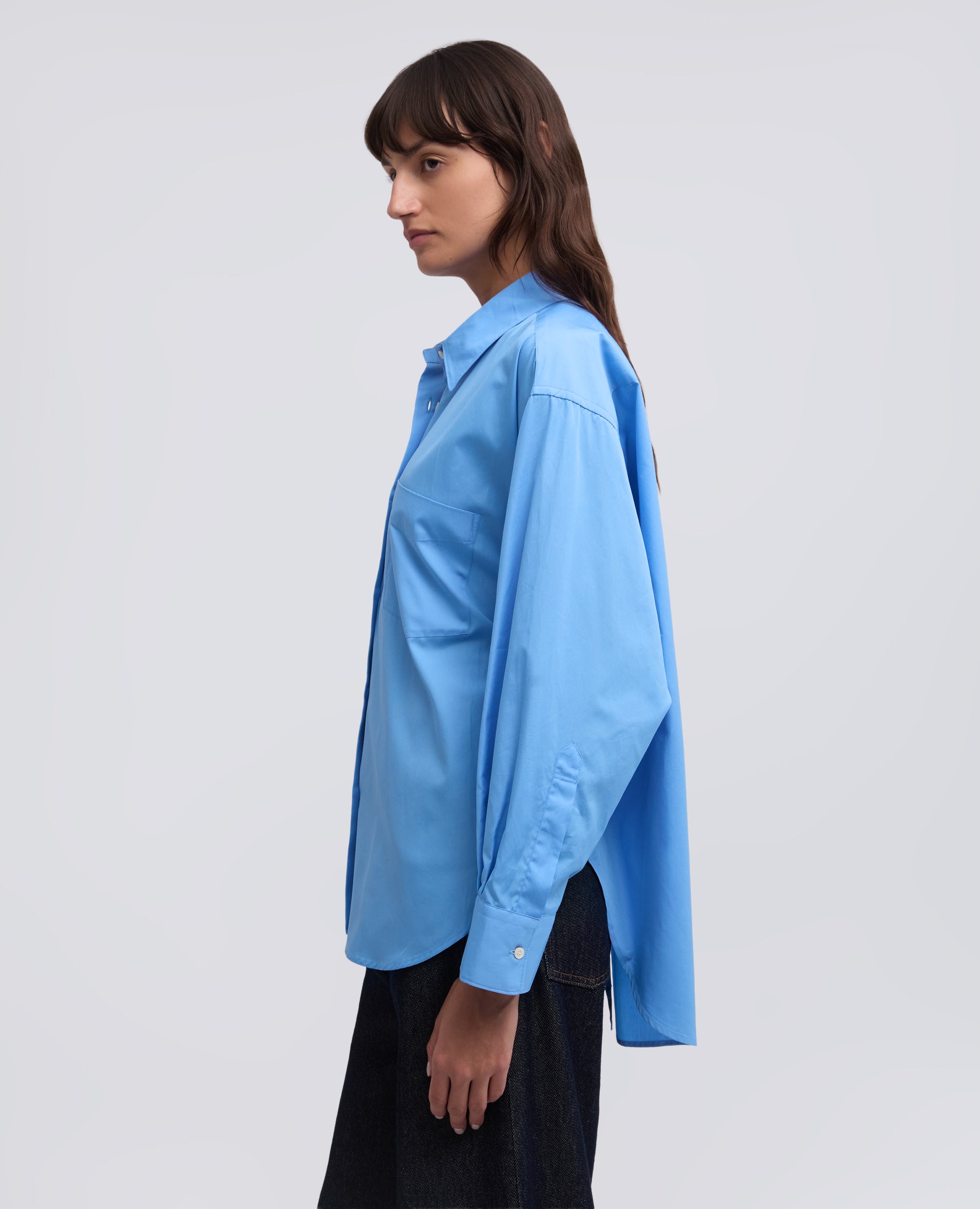 CAMICIA IN POPELINE DI COTONE-AZZURRO-SKY BLUE-AZUL CLARO-HIMMELBLAU-BLEU CIEL