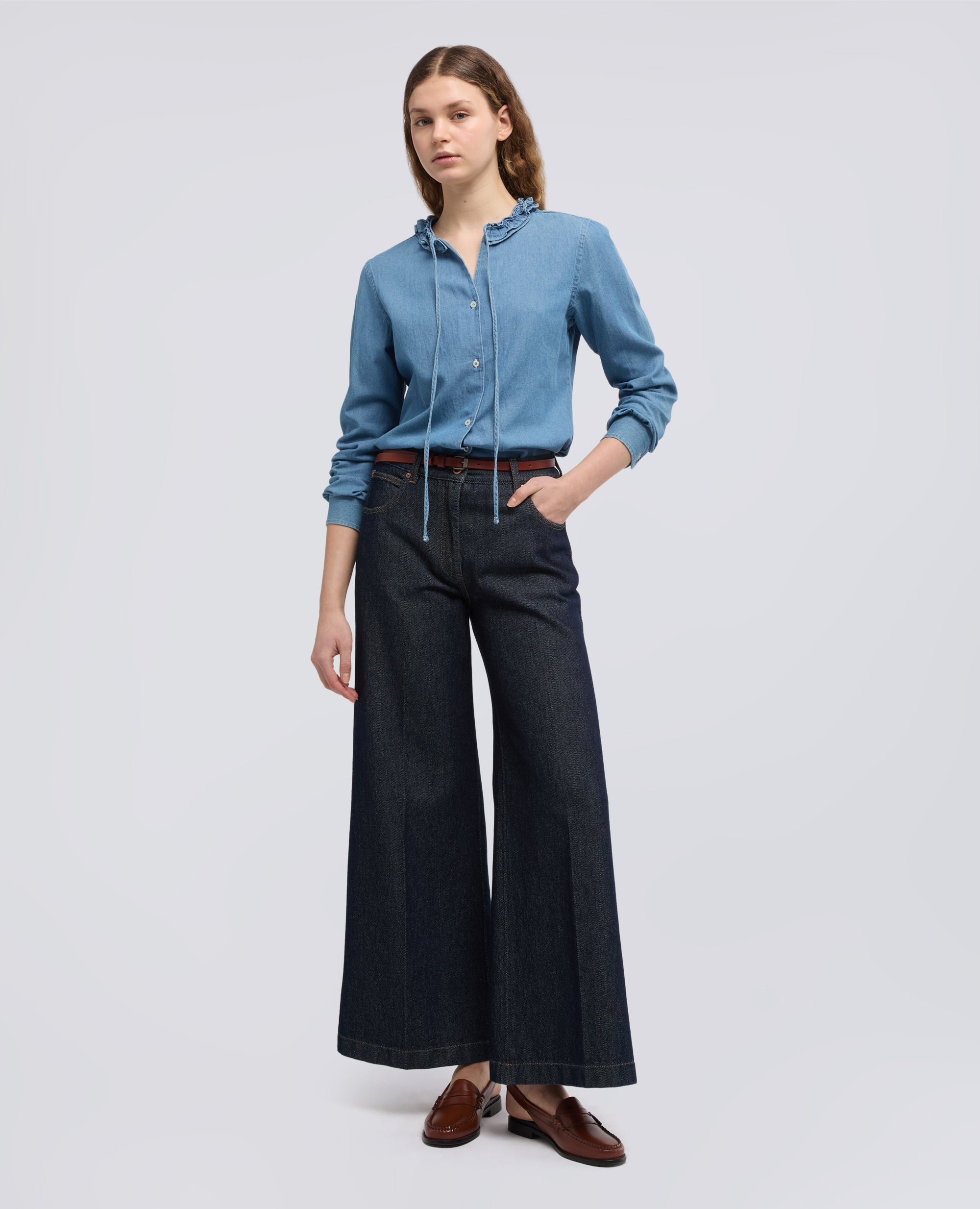 CAMICIA GIROCOLLO IN DENIM-DENIM-DENIM-DENIM-DENIM-DENIM