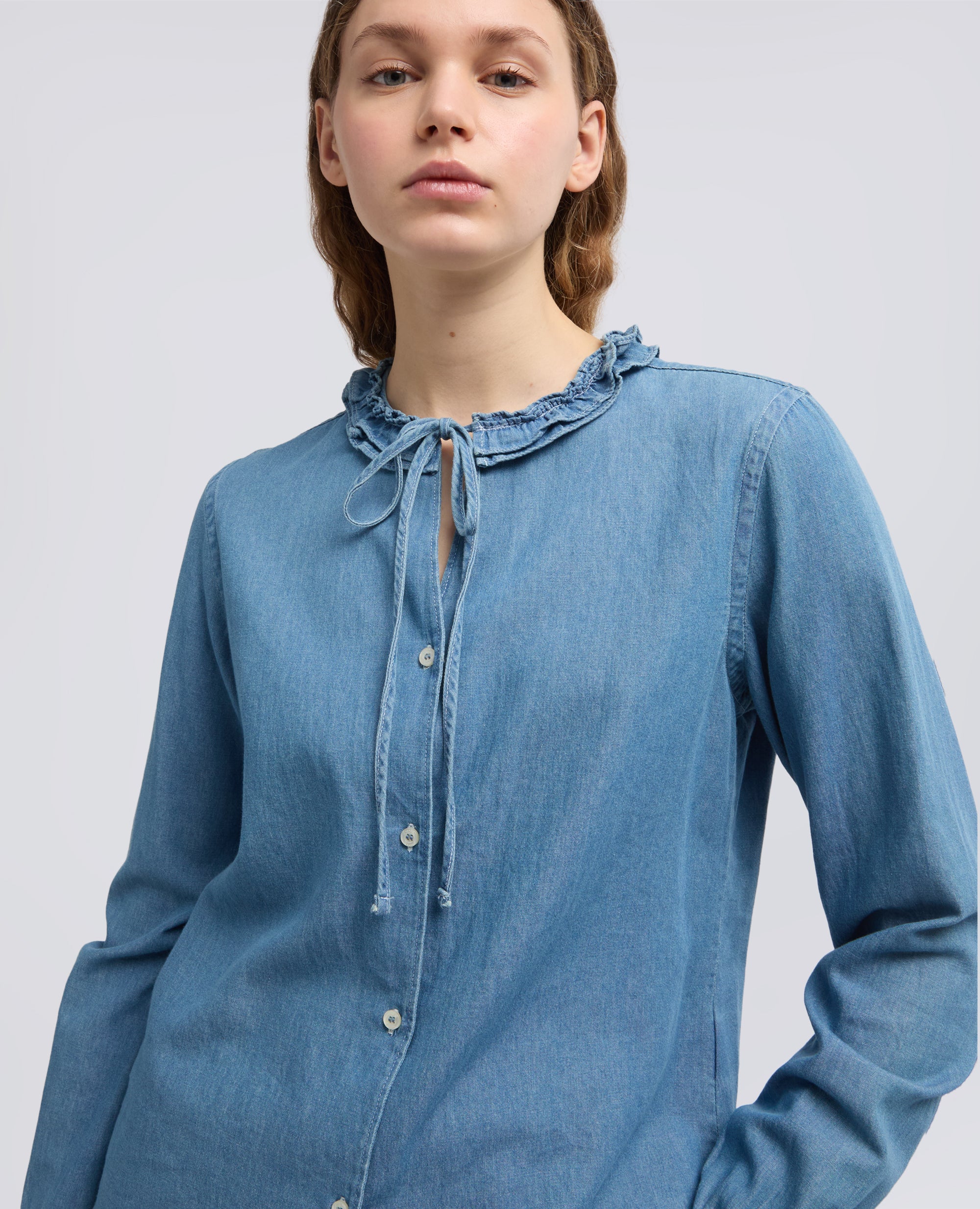 CAMICIA GIROCOLLO IN DENIM-DENIM-DENIM-DENIM-DENIM-DENIM
