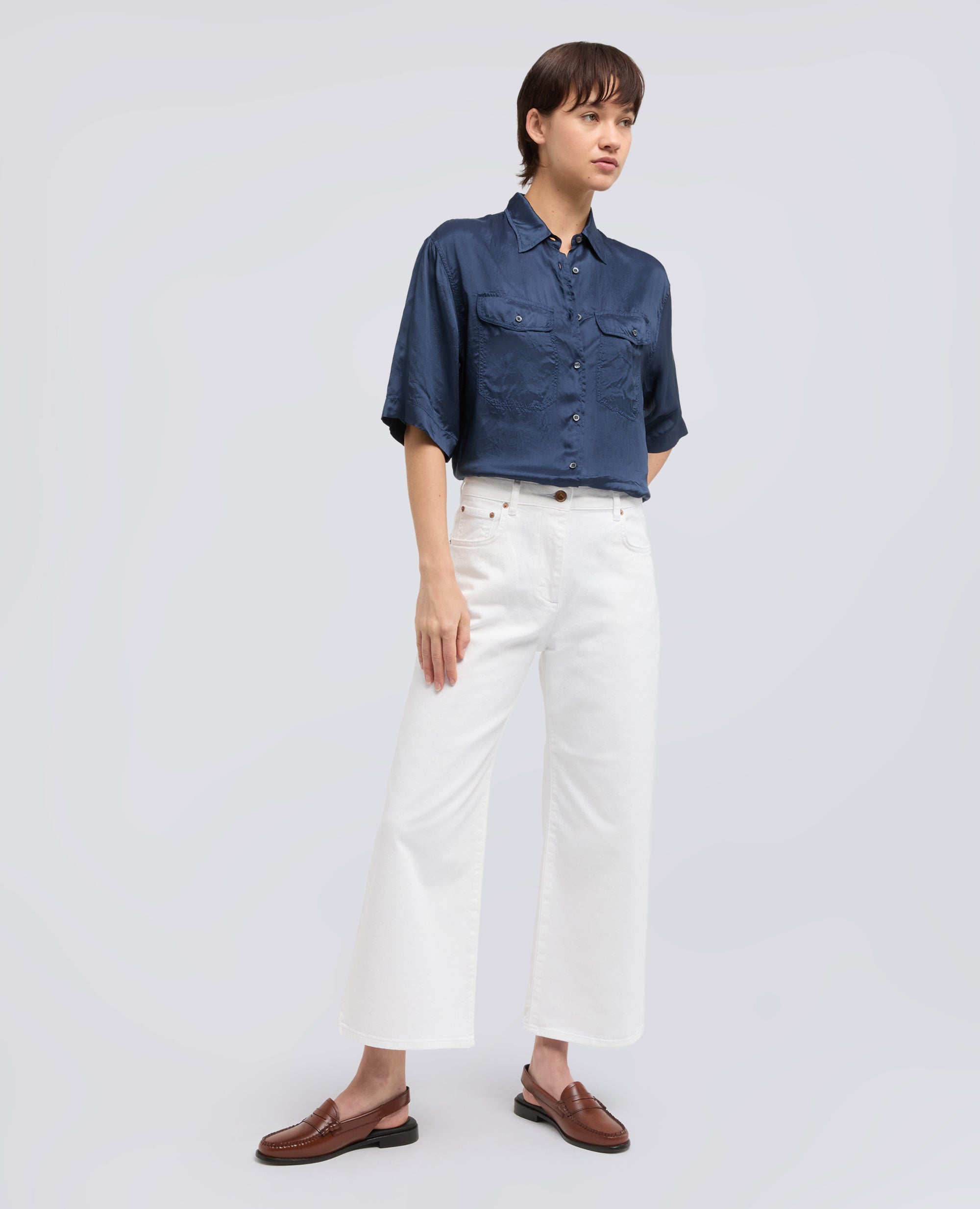 CAMICIA LUNGA IN TWILL DI VISCOSA FINISSAGGIO LAVATO-BLU-BLUE-AZUL-BLAU-BLEU