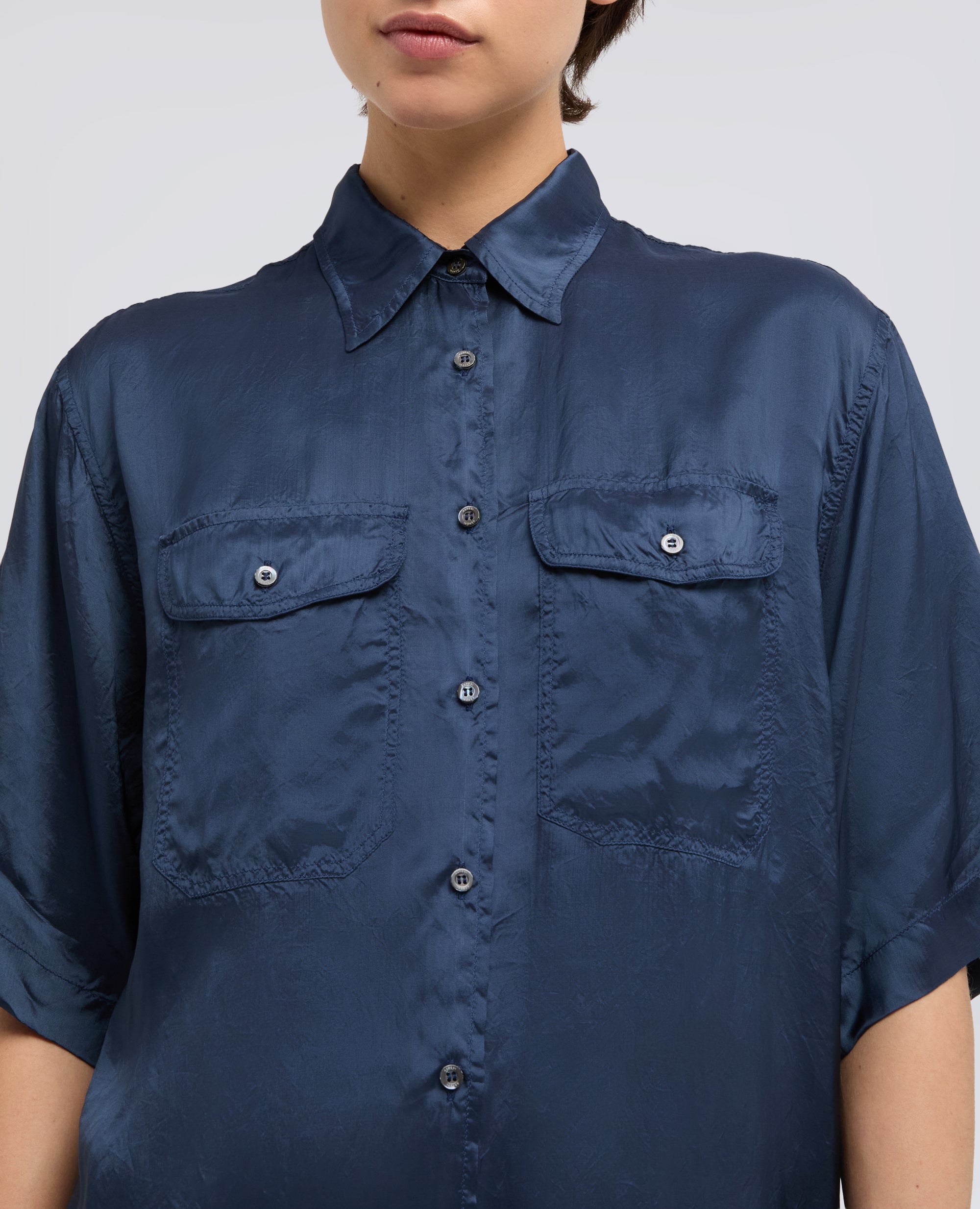 CAMICIA LUNGA IN TWILL DI VISCOSA FINISSAGGIO LAVATO-BLU-BLUE-AZUL-BLAU-BLEU