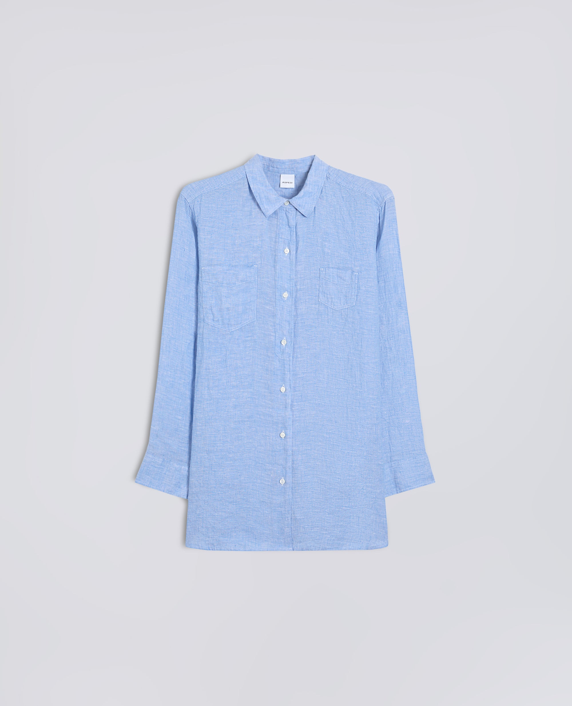 CAMICIA GIROCOLLO IN LINO DELAVE-AZZURRO-SKY BLUE-AZUL CLARO-HIMMELBLAU-BLEU CIEL