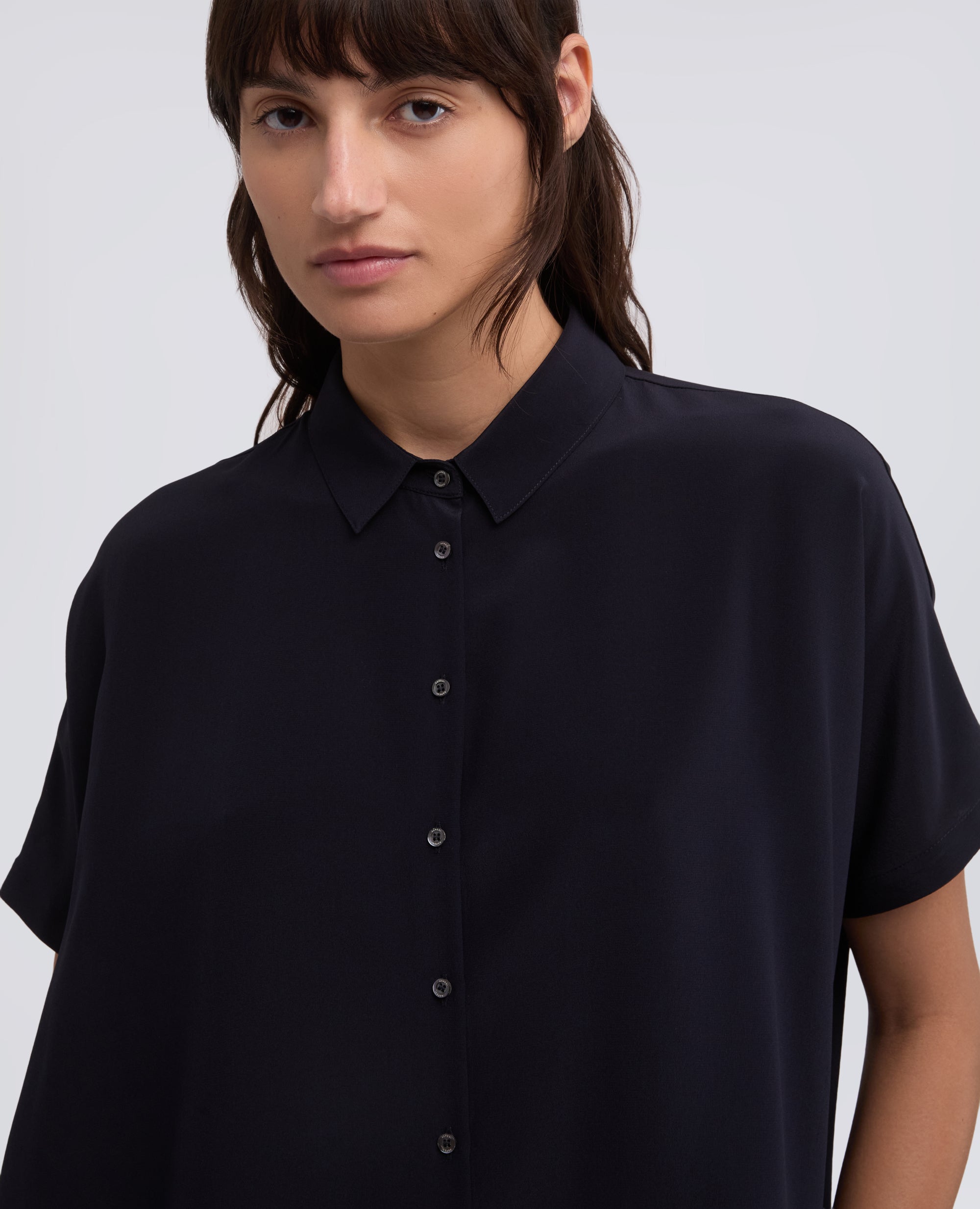 CAMICIA IN CREPE DE CHINE SETA-NAVY-NAVY-AZUL MARINO-NAVY-NAVY